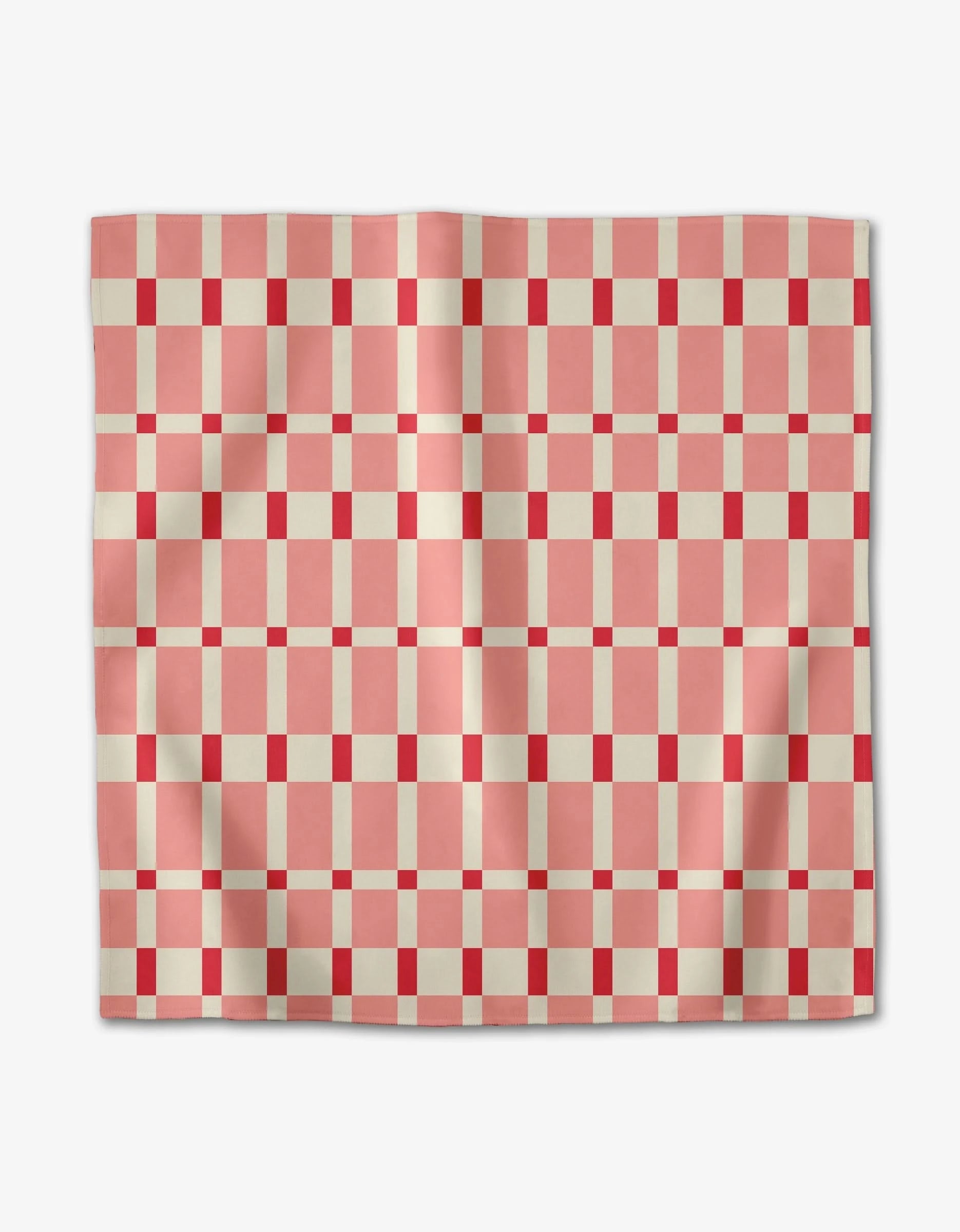 The Rebecca Woolbright Candy Plaid is a Geosuede fabric cloth with a red and white checkered pattern, reminiscent of a classic picnic tablecloth. The piece is shown slightly folded.