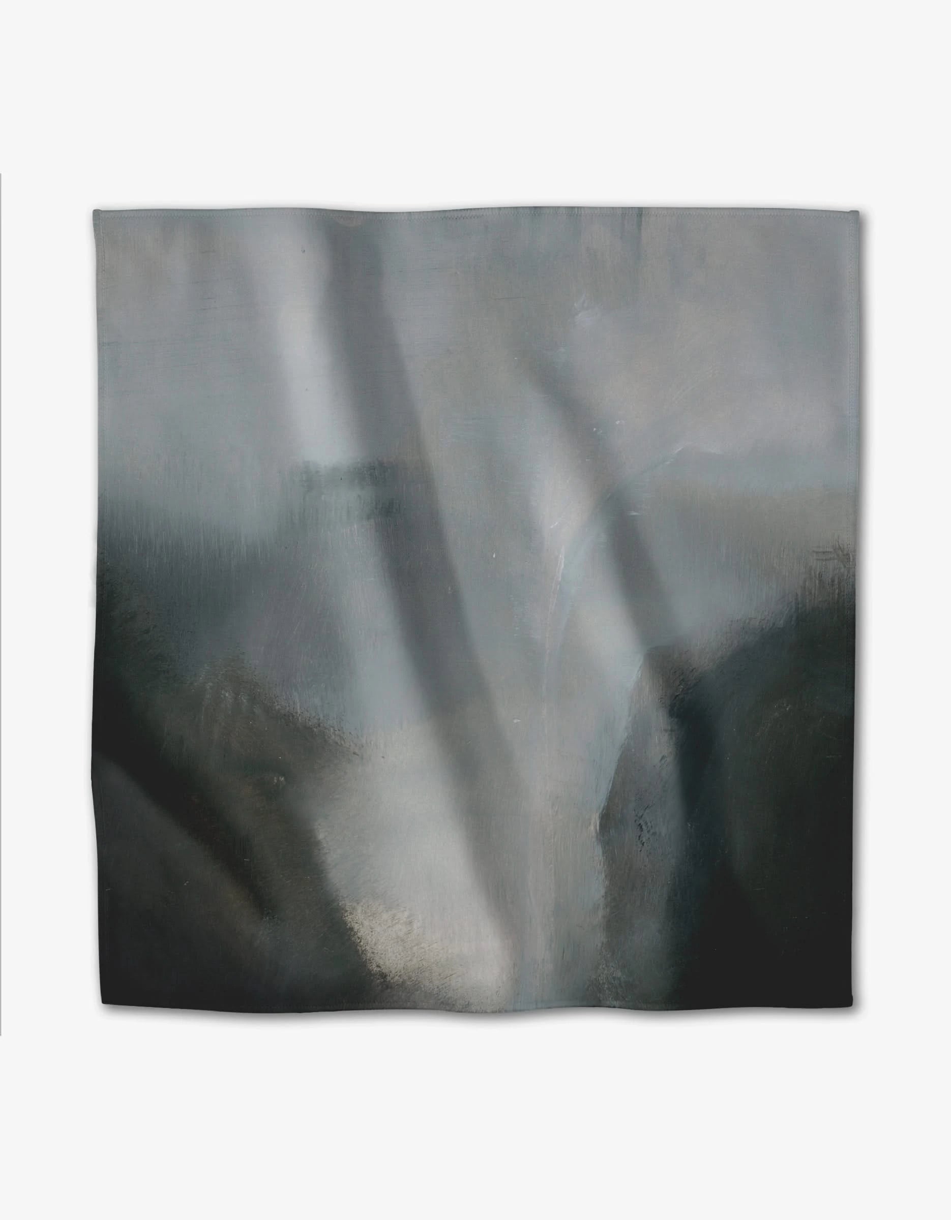Icelandic Elements by Jennifer Janesko features soft, blurred grays and blacks with gentle gradients and subtle light streaks on Geosuede fabric, creating a calm, atmospheric effect.