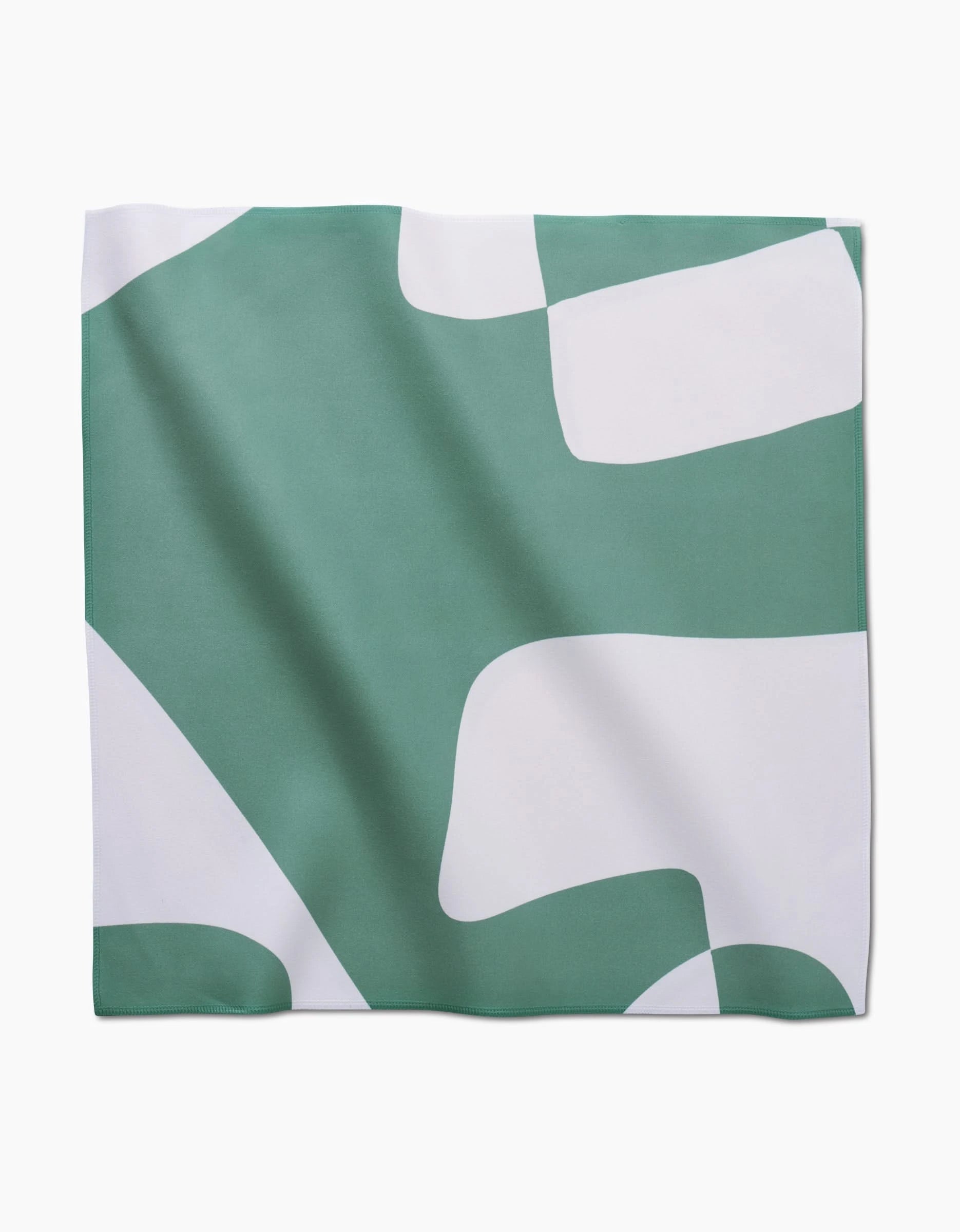 The Mint Stripes square dinner napkin by GEOMETRY features a modern, minimalist abstract design of bold green and white stripes with curved lines, crafted from recycled Geosuede fabric.