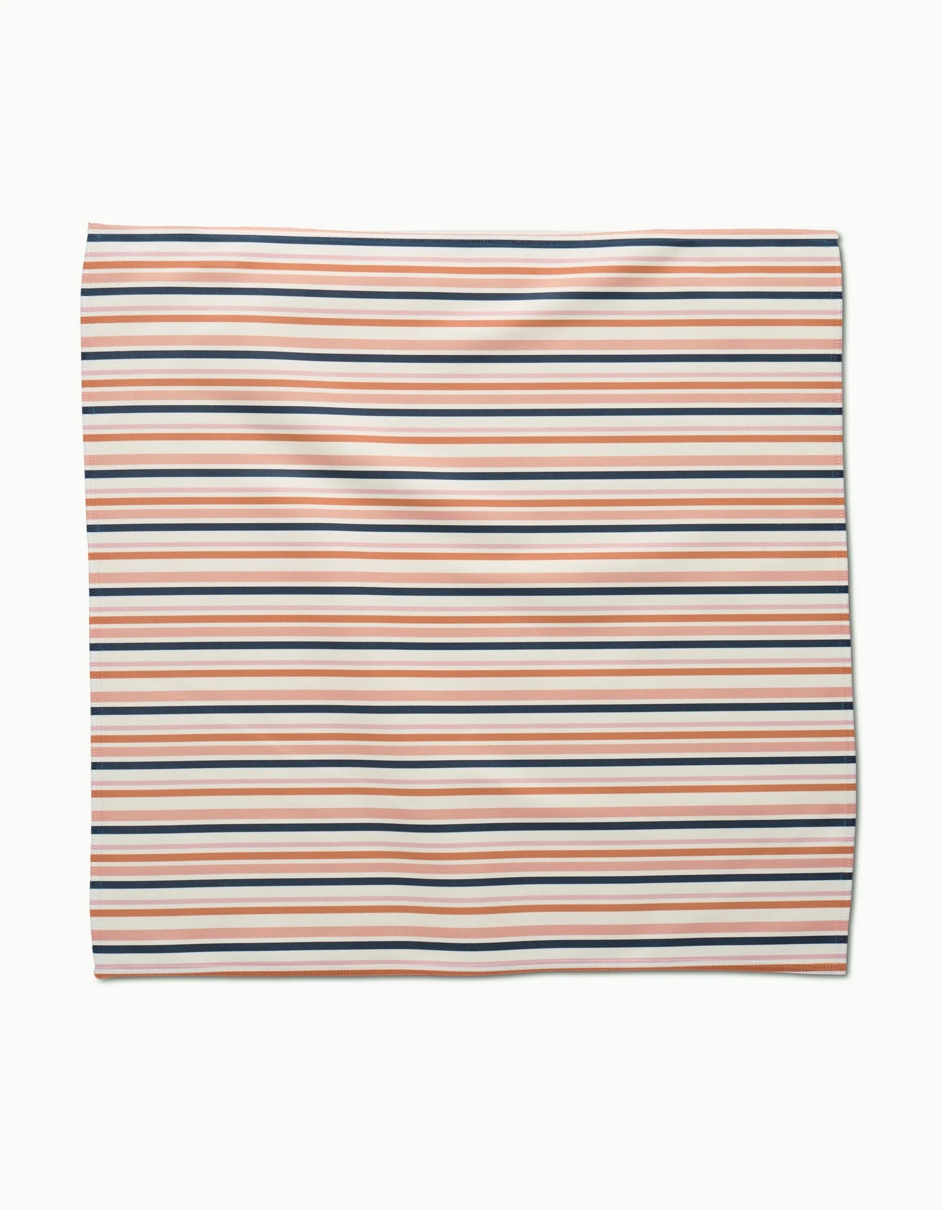 Striped Harvest by Charlie Rowan Designs features square Geosuede fabric with navy, coral, and white horizontal stripes on a plain background—perfect for chic Dinner Napkins made from post-consumer recycled materials.