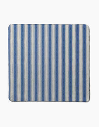 The Hufton Studio Scandi Stripes mat features vertical blue and light gray stripes with wavy zigzag patterns, crafted from recycled materials. This ultra-absorbent rectangular mat is set against a plain light background.