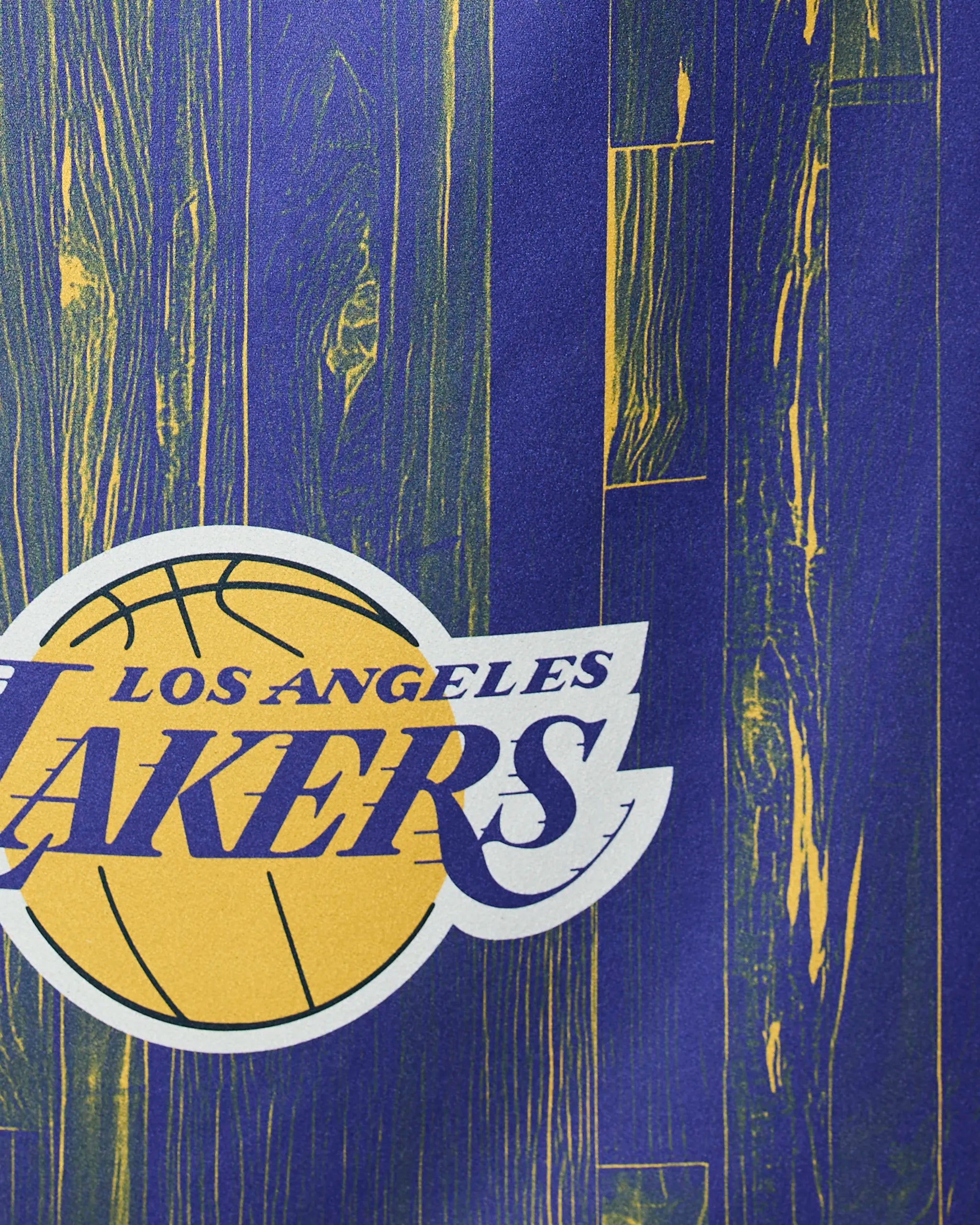 Close-up of the Geometry Lakers Zone logo, showcasing a yellow basketball and text on a blue and gold textured background reminiscent of a wooden basketball court.