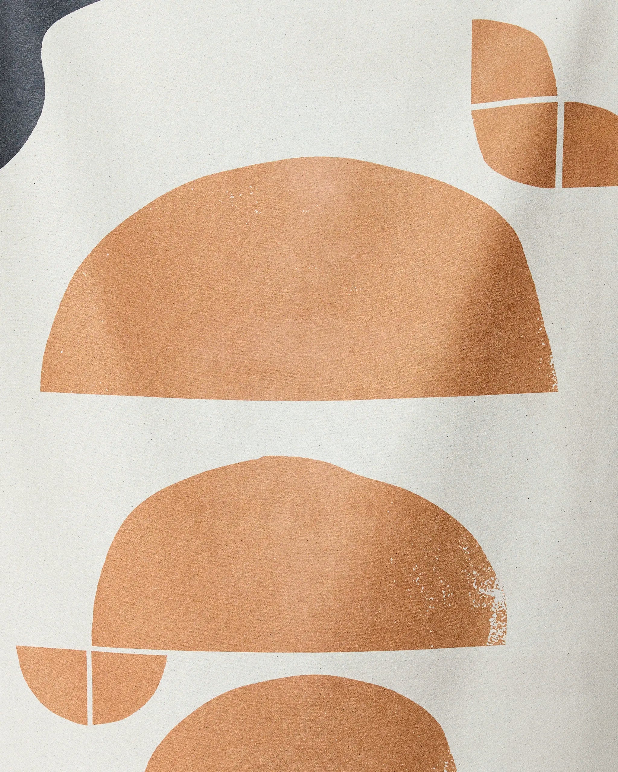 Geo Phases by GEOMETRY showcases abstract geometric art with three large orange semi-circles and smaller quarter circles on a white background—a minimalist, modern design perfect for a quick-drying beach towel.