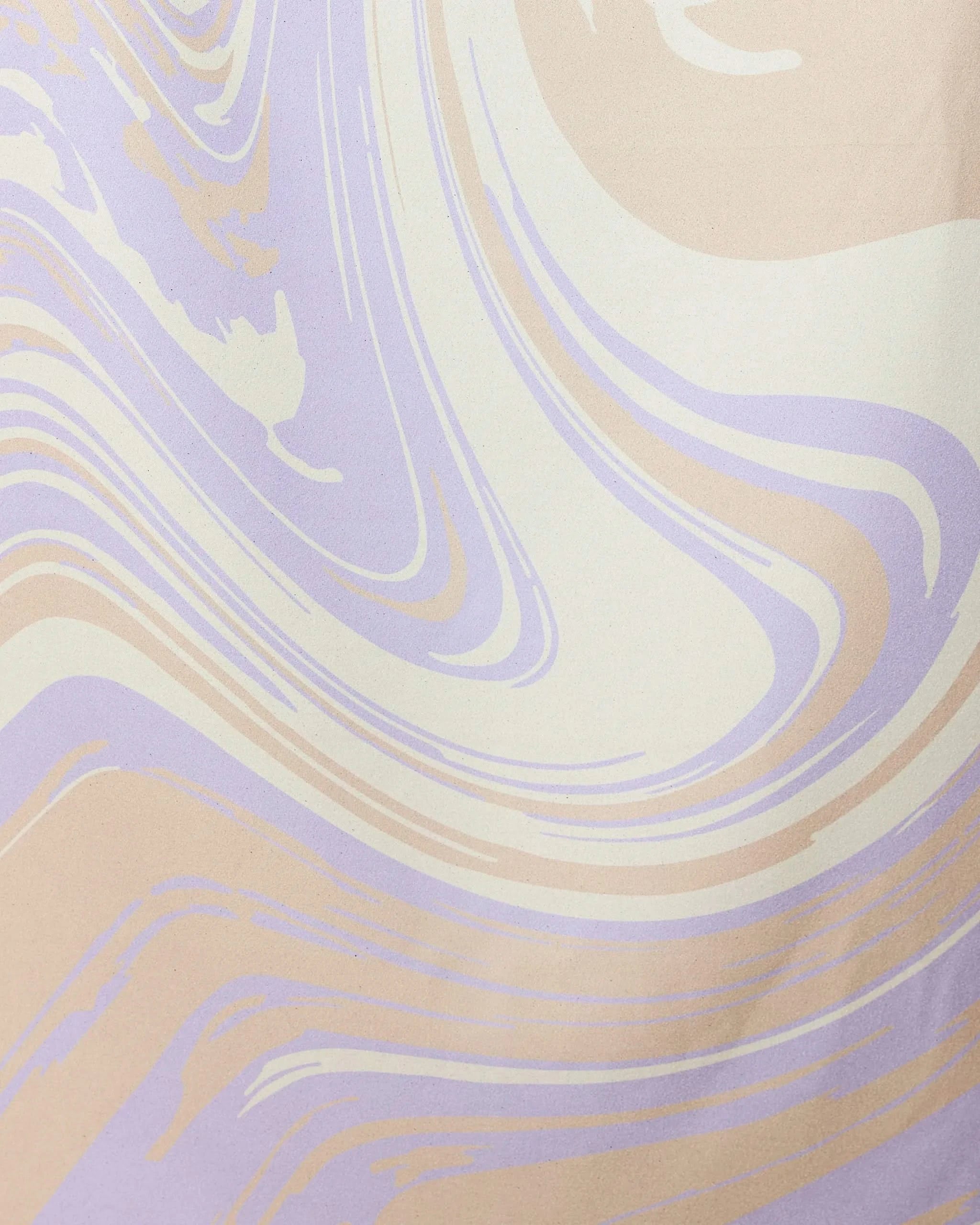 The GEOMETRY Way Out Wave beach towel features a quick-drying fabric with an abstract, soft pastel marble pattern in lavender, beige, and cream swirls.