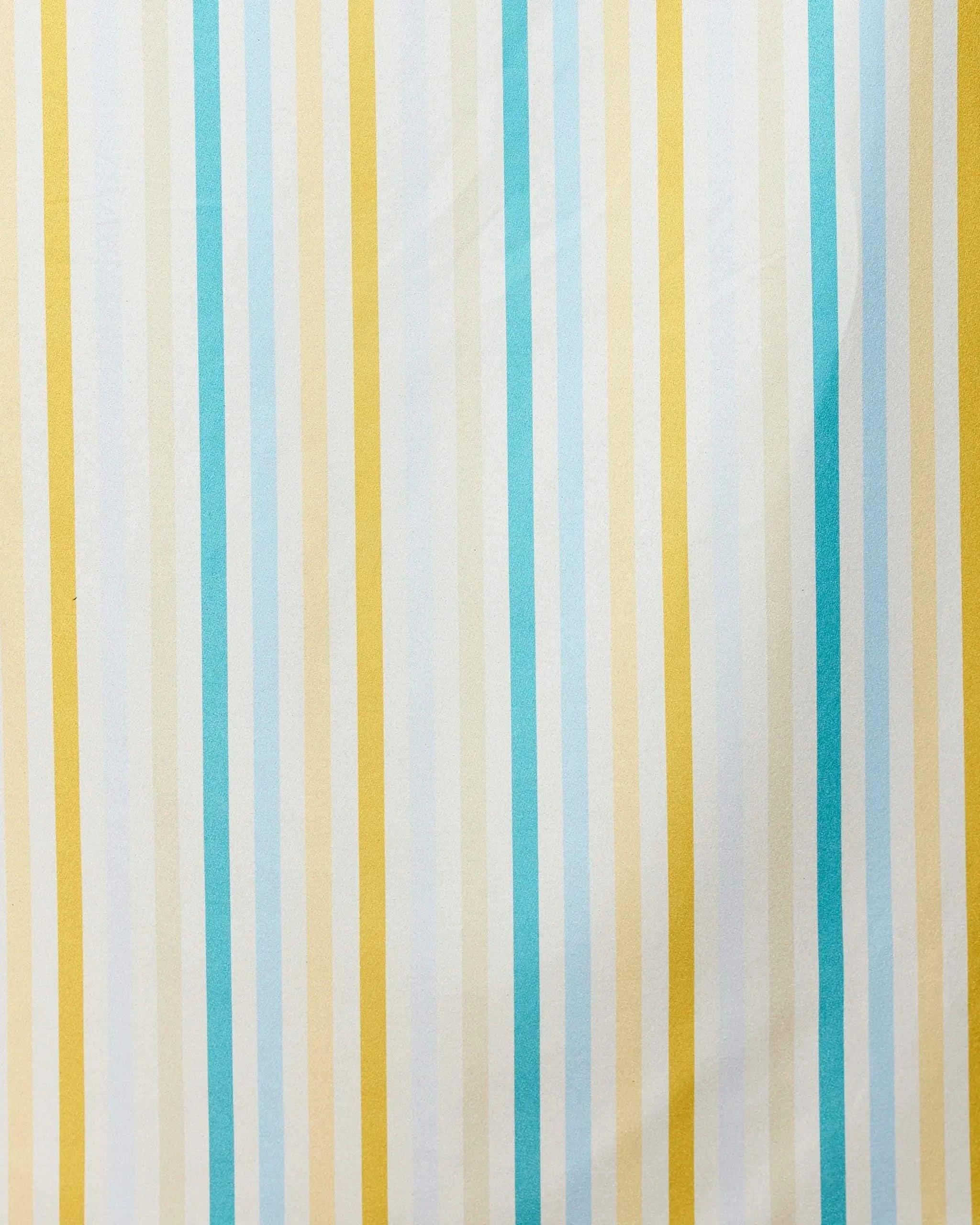 Vibrant yellow, blue, and white vertical stripes give the Seaside Sunshine Beach Towel by GEOMETRY a colorful style. Made from recycled materials, its evenly spaced pattern is both chic and eco-friendly.