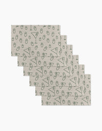 Six beige rectangular reusable paper towels from Rosa Kichline, called Dirty Martini, are stacked and feature a dark green pizza slice and pepperoni pattern, all displayed on a white background.