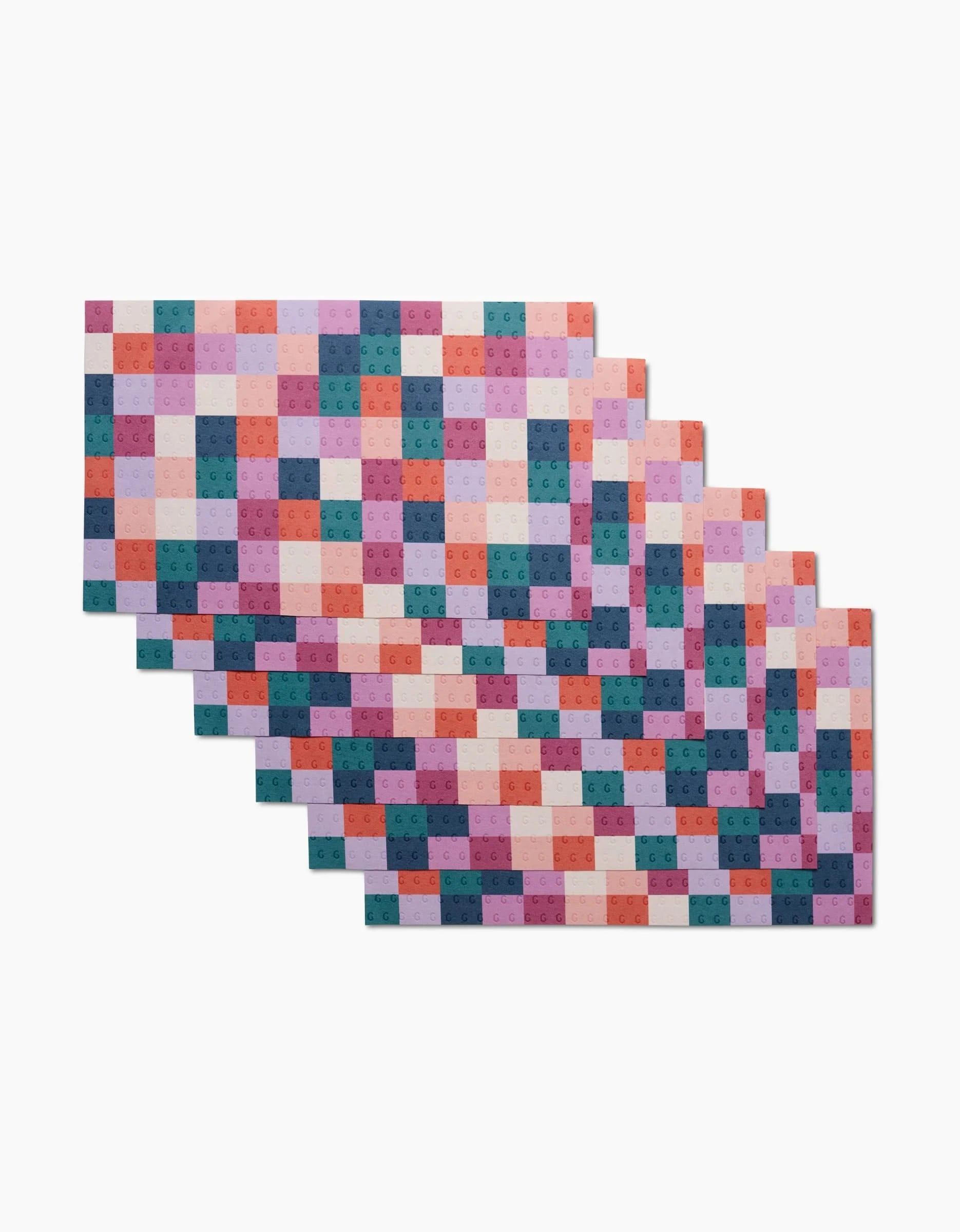 Fall Checkers by Claire Iglesias features vibrant square tiles in purple, pink, red, orange, teal, and blue stepped diagonals on white—ideal for reusable, eco-friendly Not Paper Towels.