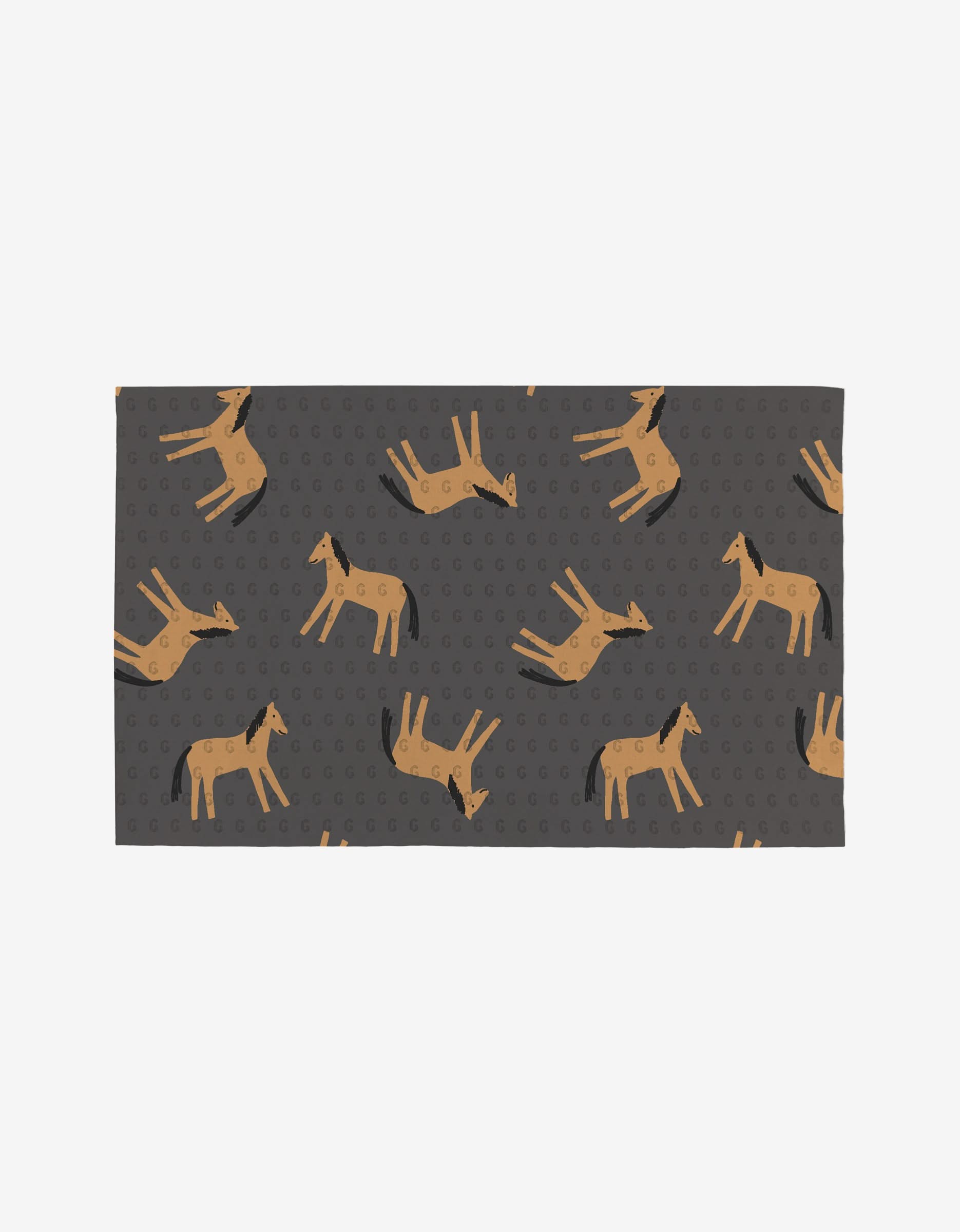 The Farm Animals reusable towel by Coit Creative features a rectangular dark gray design with playful tan donkeys in a repeating pattern on a subtly dotted background, made from eco-friendly post-consumer recycled materials.