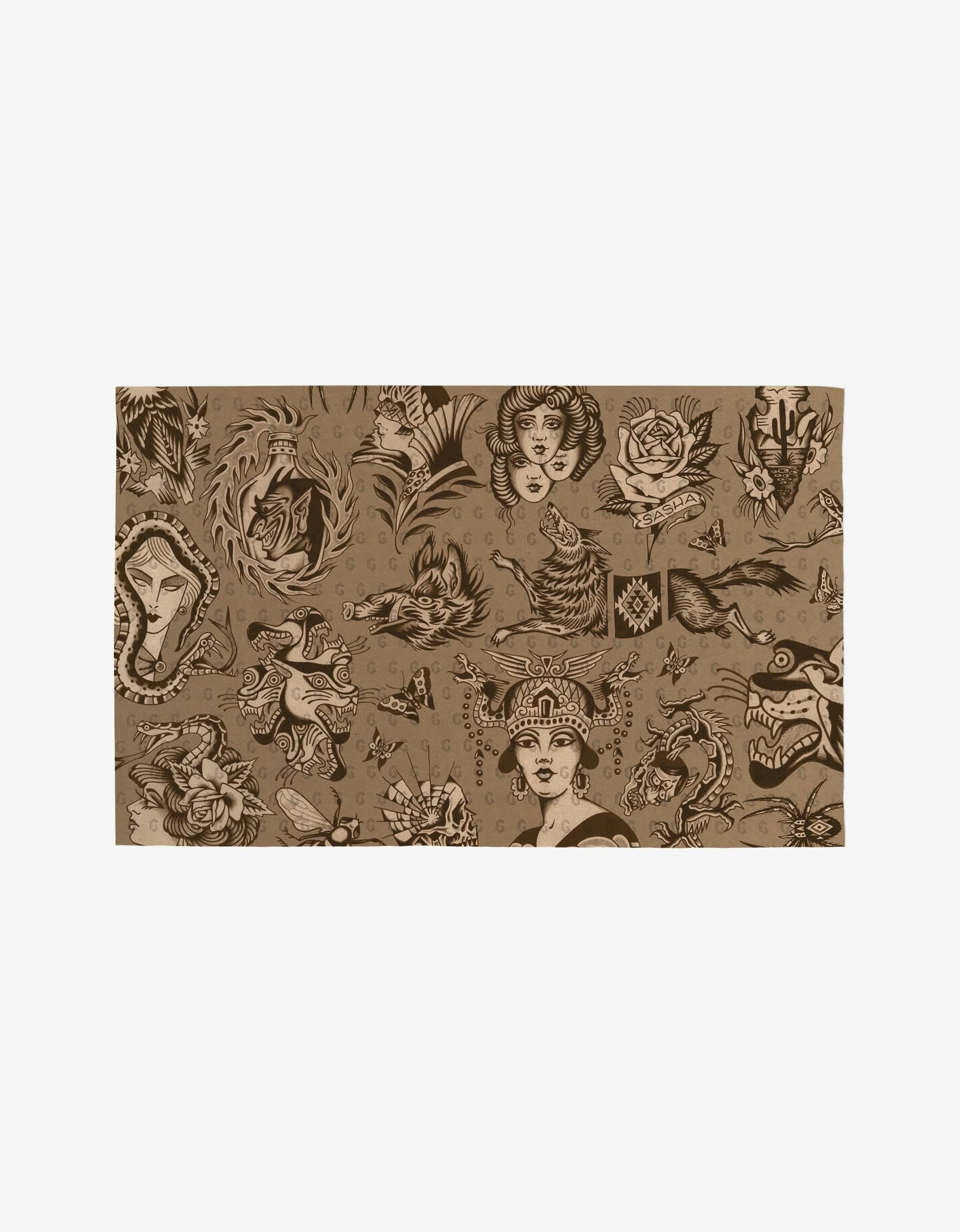 Flash by Cole Strem features vintage-inspired black ink tattoo designs on reusable brown paper, showcasing faces, flowers, snakes, birds, and nautical themes.