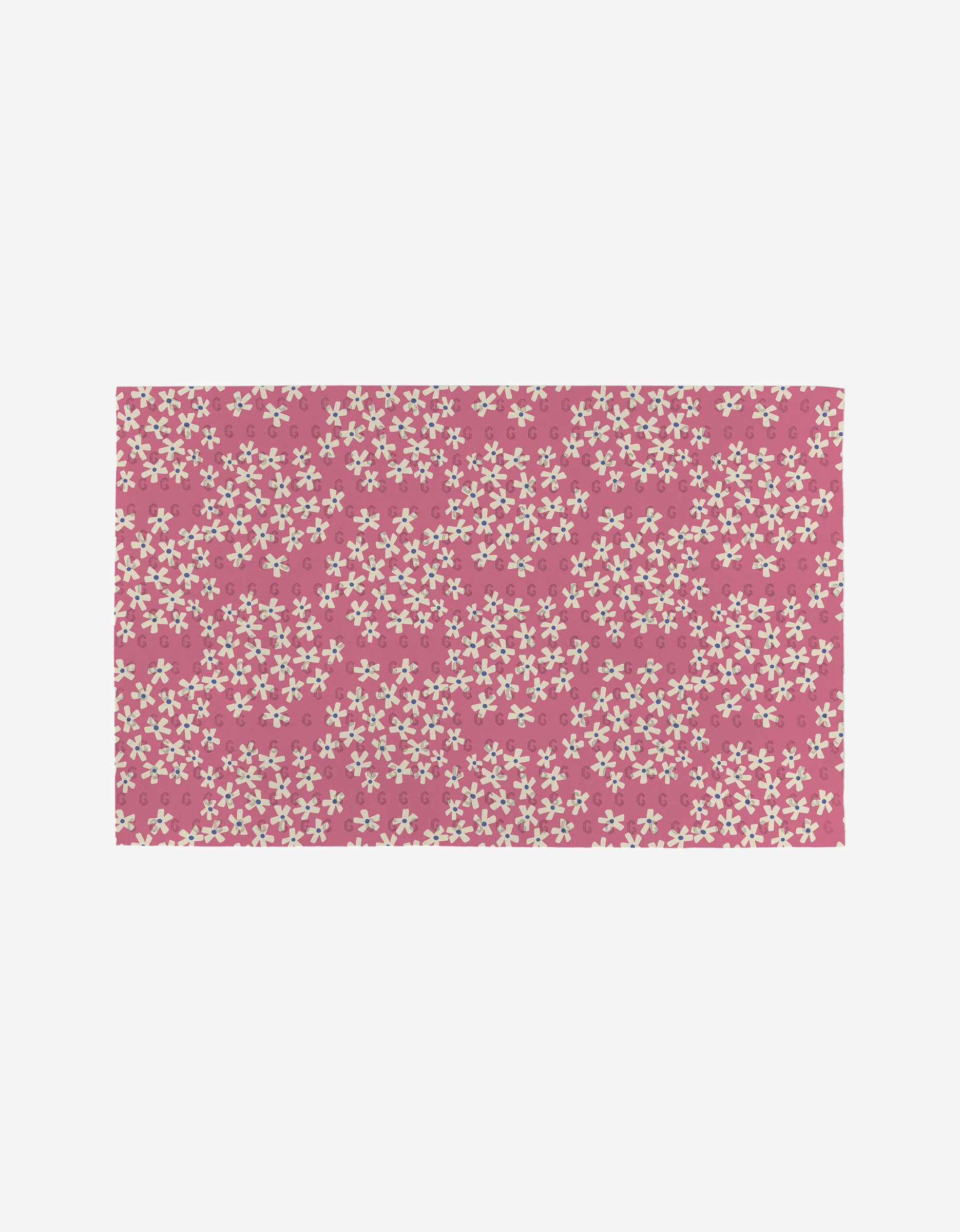 Flower Parade by Lizzie Clark: a pink rectangular mat with a repeating white floral pattern, made from post-consumer recycled materials as an eco-friendly choice. Not Paper Towels.