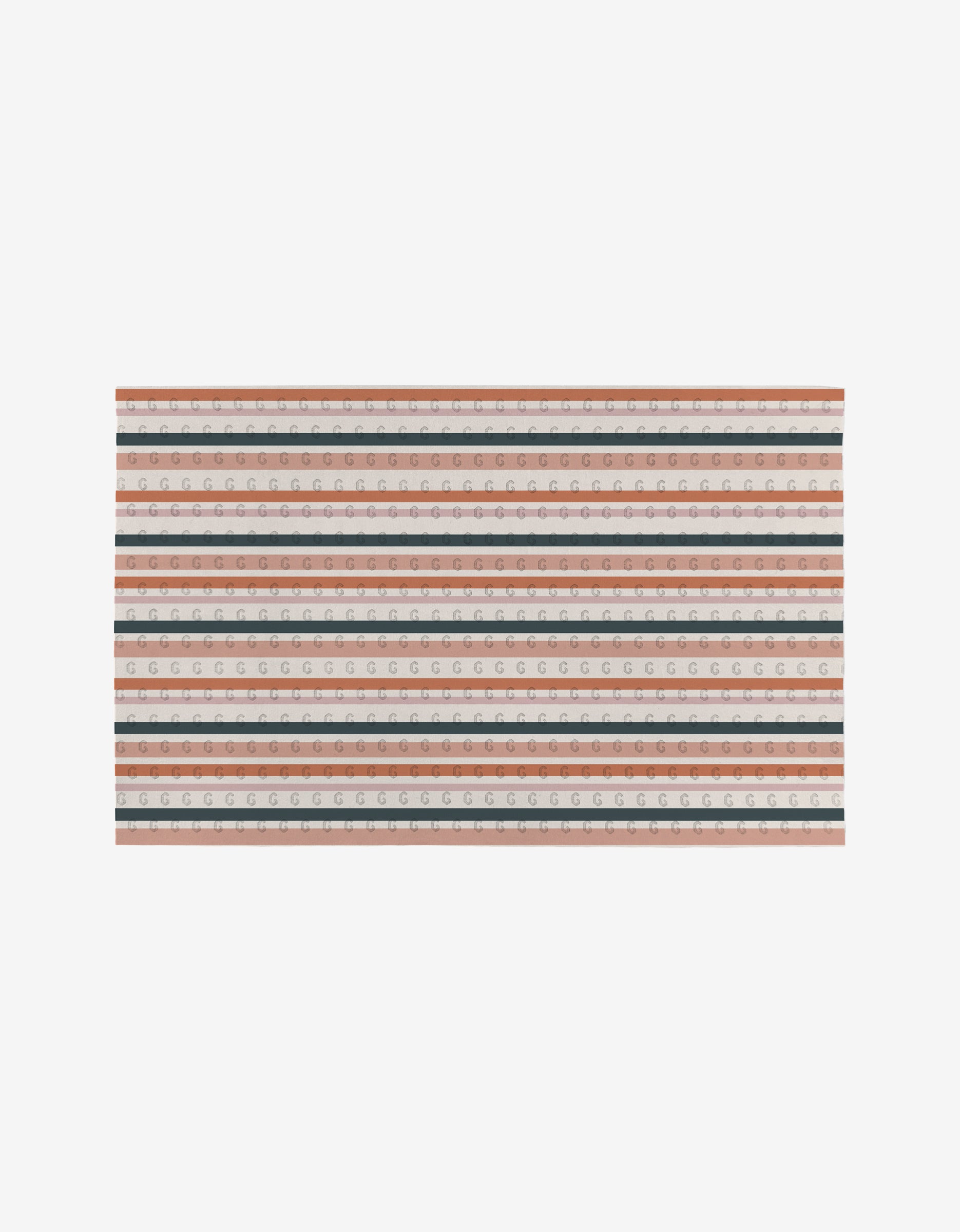 The Harvest Season swatch by Charlie Rowan Designs is a reusable rectangular fabric with horizontal stripes in beige, brown, gray, and white featuring repeating semicircles and dots. The white background adds to its eco-friendly appeal.