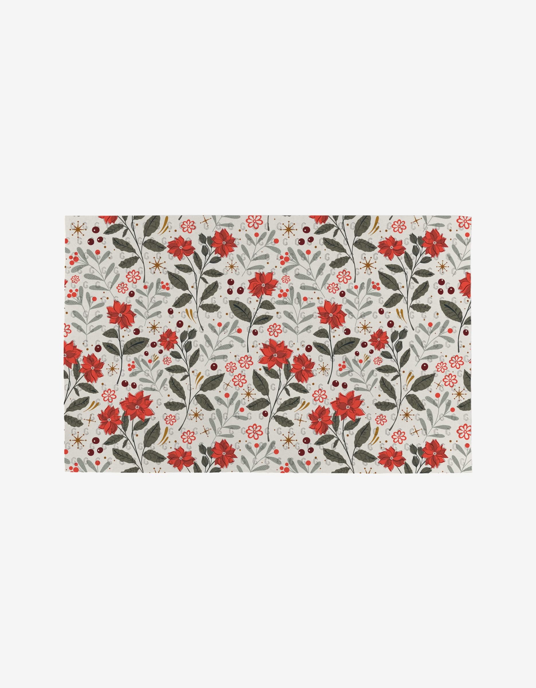 Holiday Floral by Charlie Rowan Designs features a lively pattern of red and orange flowers, dark green leaves, and small berries on a light background—perfect for eco-friendly reusable Not Paper Towels.