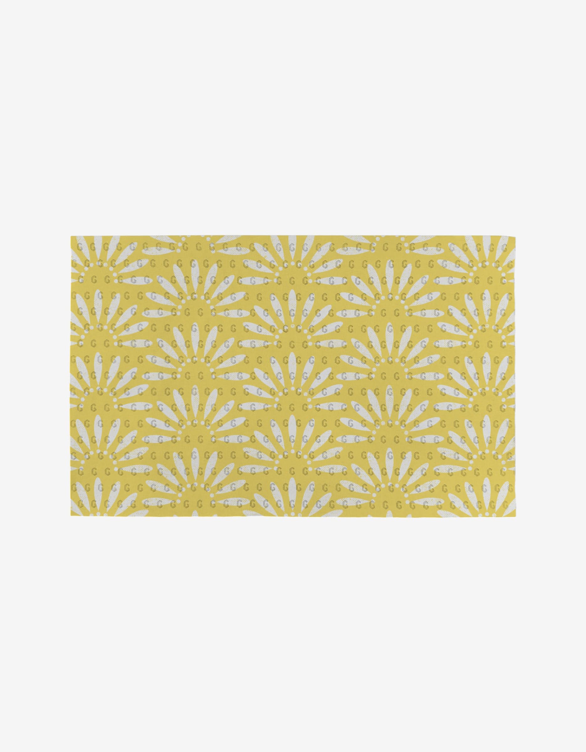 Lemon Pop by Ashley Celena: a rectangular yellow mat featuring white sunburst patterns and small yellow GG letters. This eco-friendly option is perfect as reusable or Not Paper Towels, shown on a plain white background.