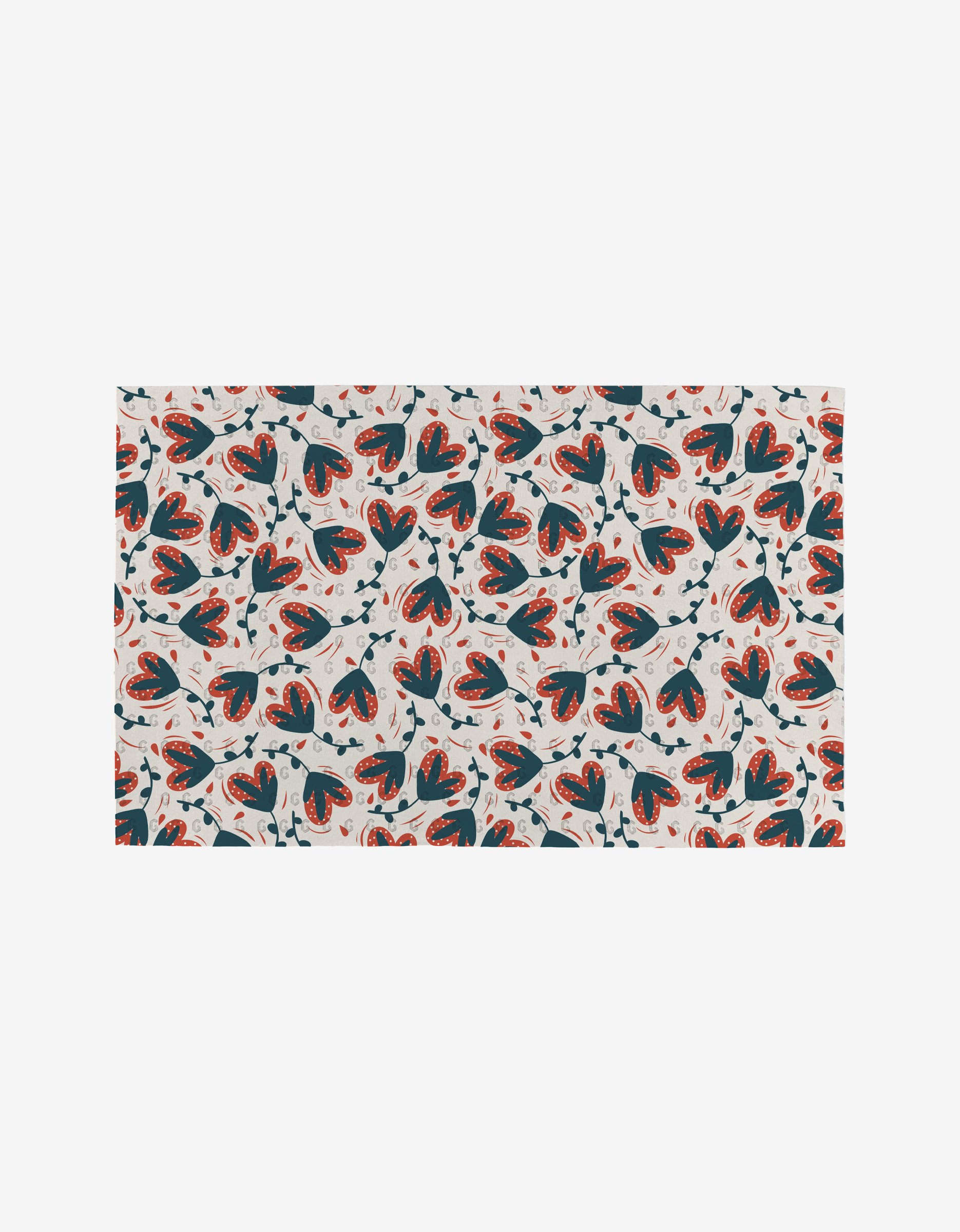 Love Blooms by Charlie Rowan Designs features a seamless, reusable pattern of stylized red and blue flowers with dark green leaves on a light background—ideal for eco-friendly Not Paper Towels.