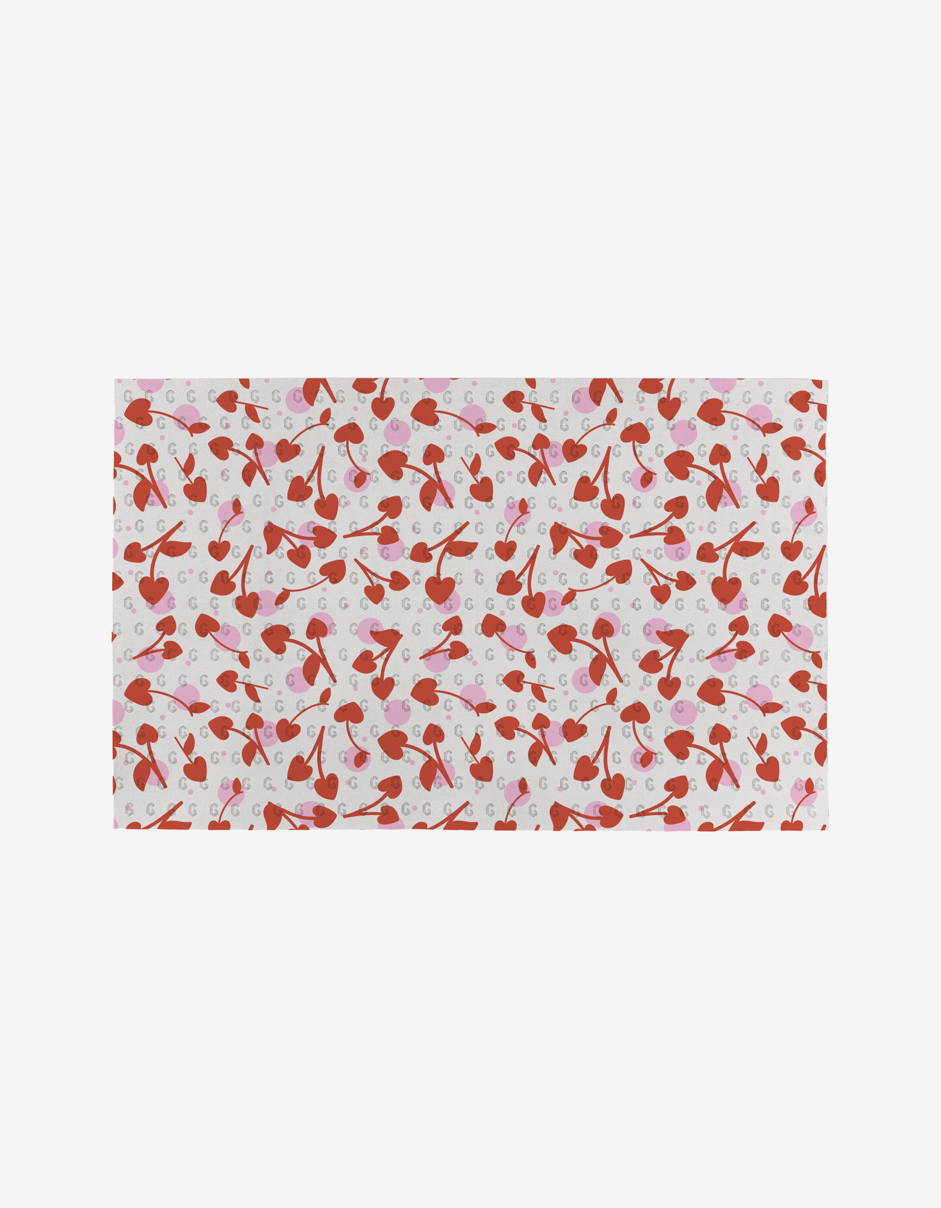 The Love Blooms pattern by Charlie Rowan Designs features eco-friendly red, pink, and light pink cherries with stems and leaves on white—playful, colorful, and reusable; the perfect alternative to paper towels.