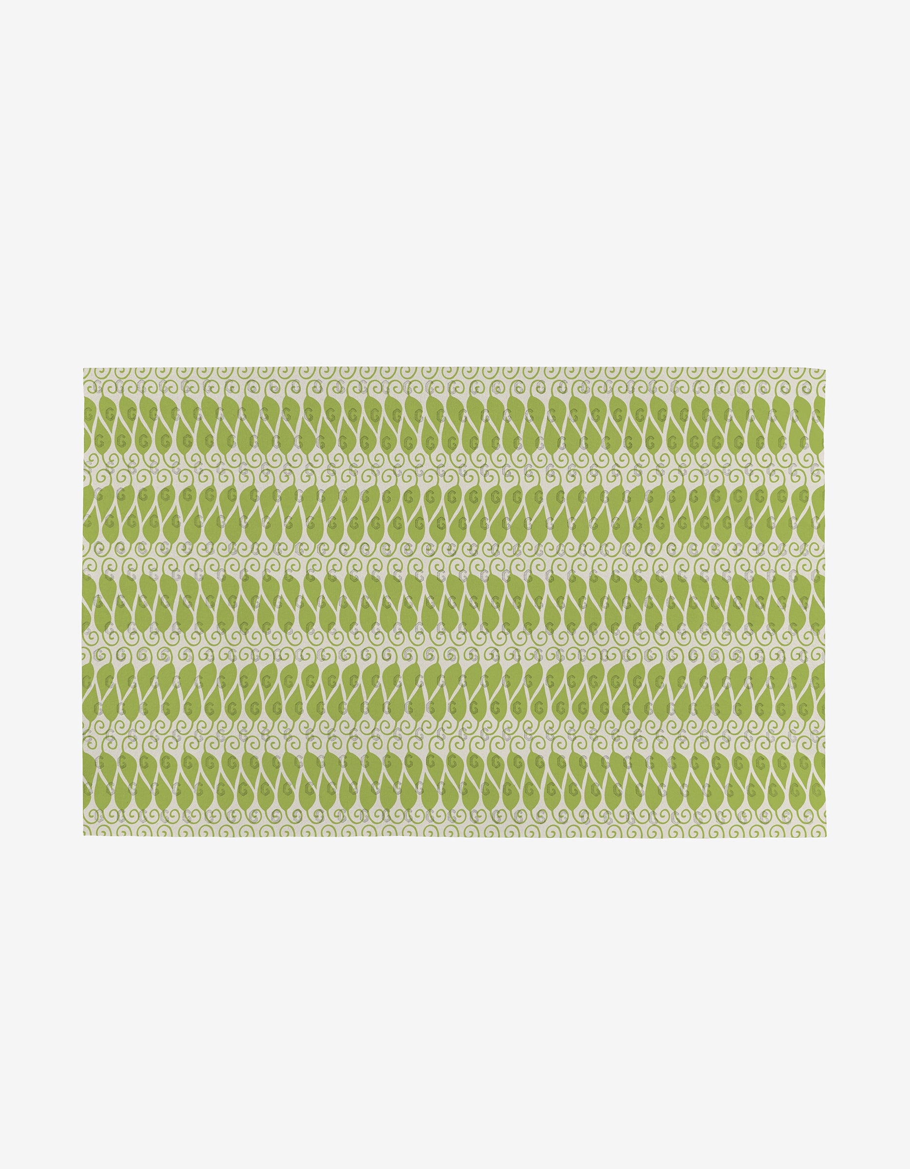 The Mindful Mix by Mindfulnice is a rectangular green mat with white spiral patterns in horizontal rows, made from post-consumer recycled materials, shown on a plain white background.