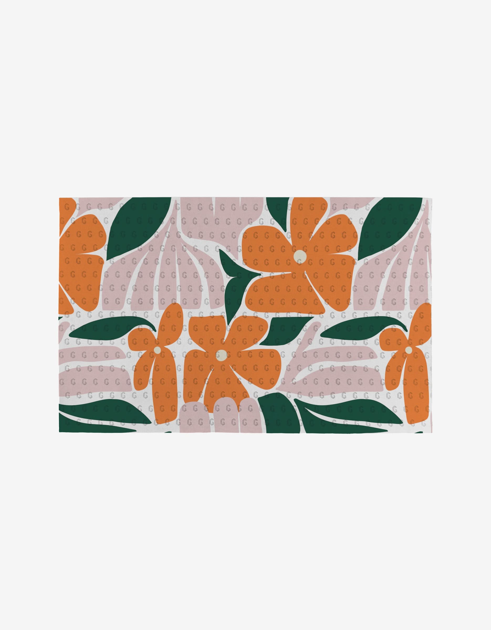 The Lisa Nelson Modern Floral is a reusable rectangular fabric with large orange flowers, green leaves, and pale pink accents on white—an eco-friendly alternative to paper towels.