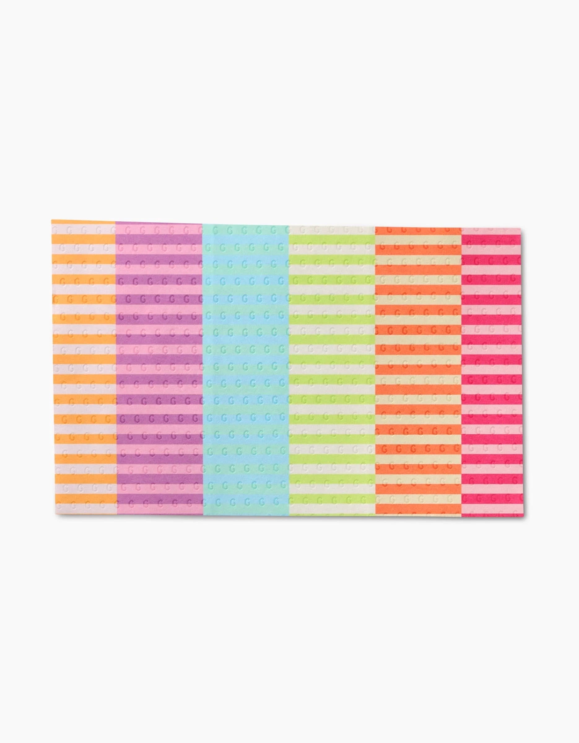 The GEOMETRY Neon Nights features a flat rectangular surface with rows of reusable LEGO bricks in vibrant stripes of orange, purple, blue, green, white, and pink—an eco-friendly alternative to paper towels!.