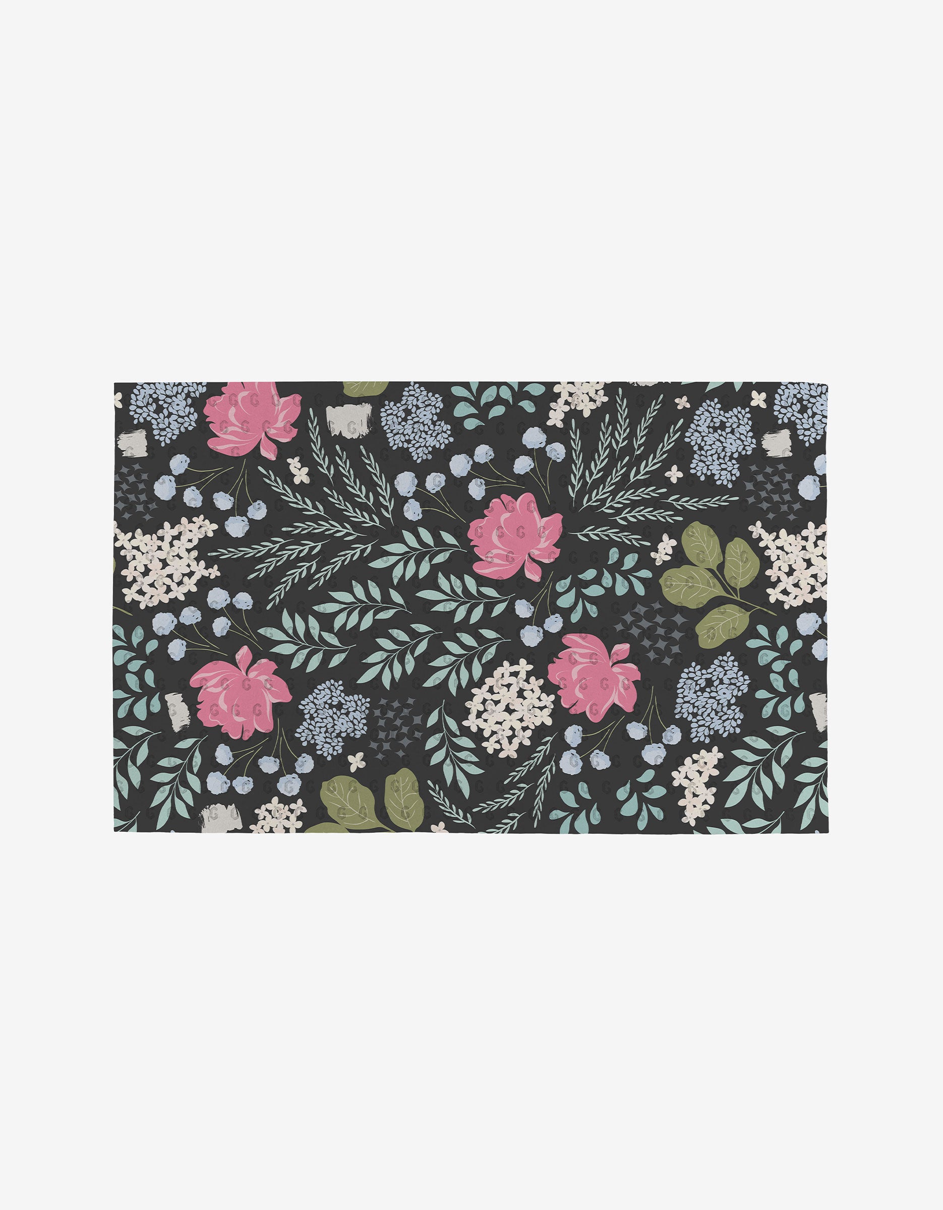 Not Forgotten by GEOMETRY features a floral pattern with pink, white, and blue flowers plus green leaves on a dark background. Perfect for reusable paper towels, it’s an eco-friendly way to add botanical style to any space.
