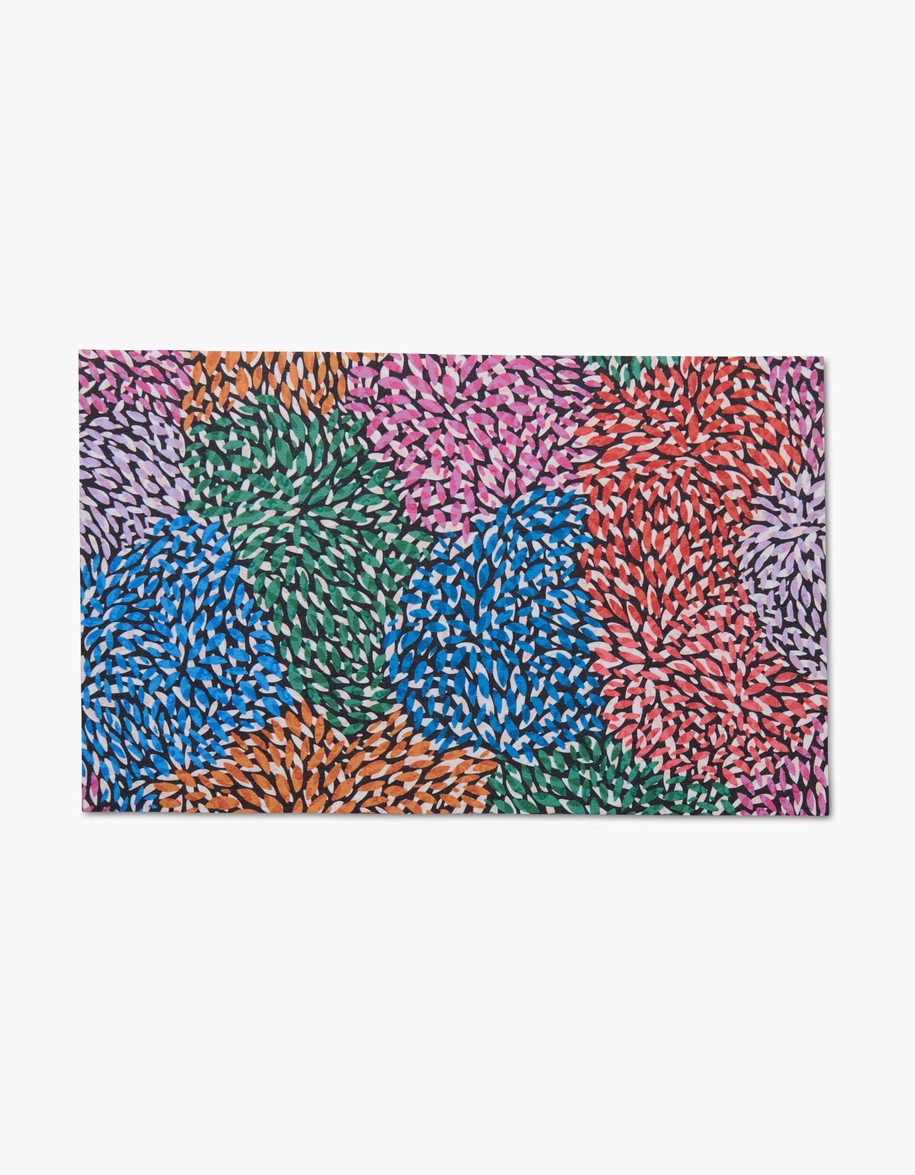 The Petal Pen by Rachel Parker features vibrant, overlapping leaf-like shapes on a white background—an eco-friendly choice for stylish décor.