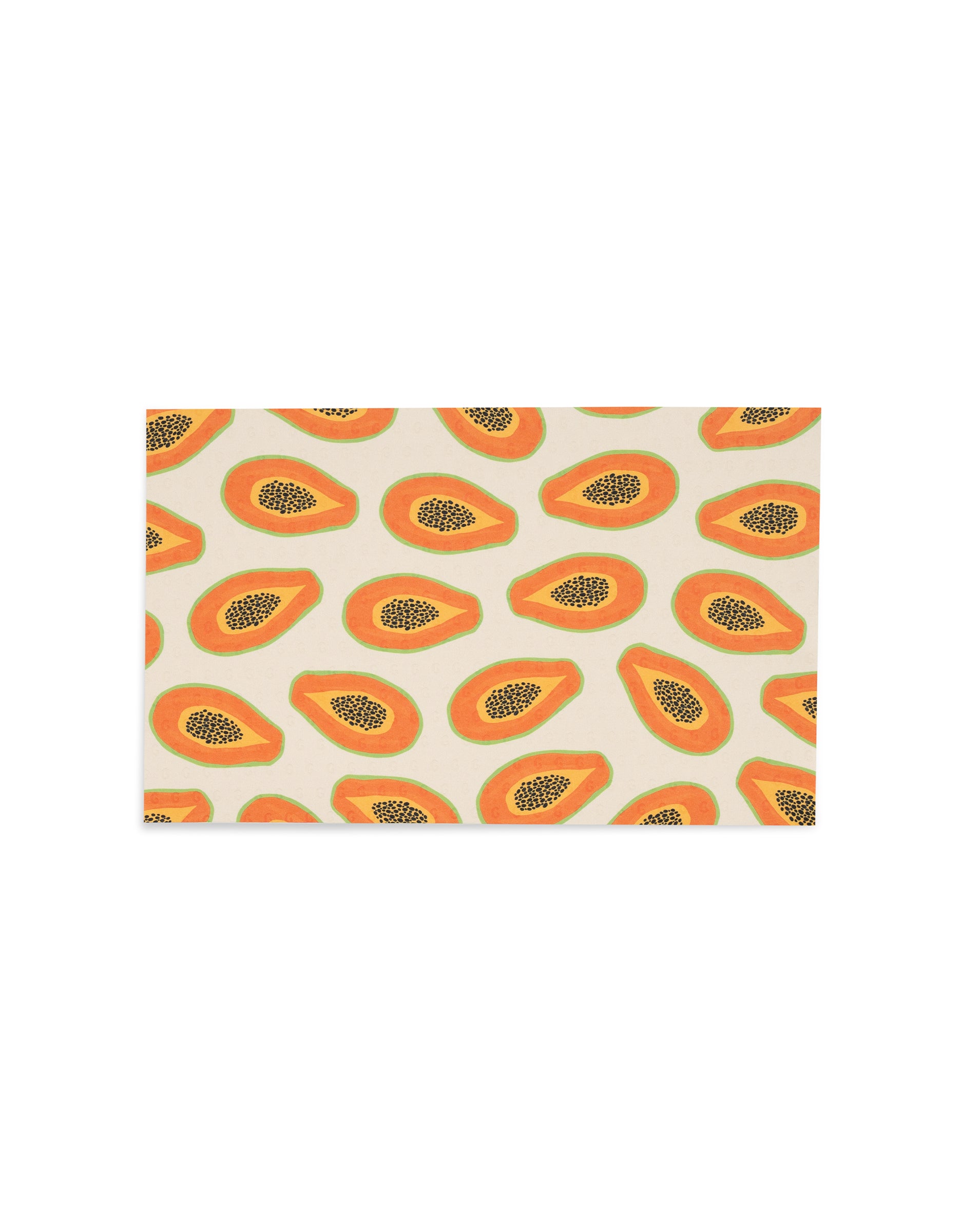 The GEOMETRY Sweet Summer Mix 2 is a reusable rectangular mat featuring a pattern of orange papaya halves with black seeds on a light background—an eco-friendly alternative to Not Paper Towels.