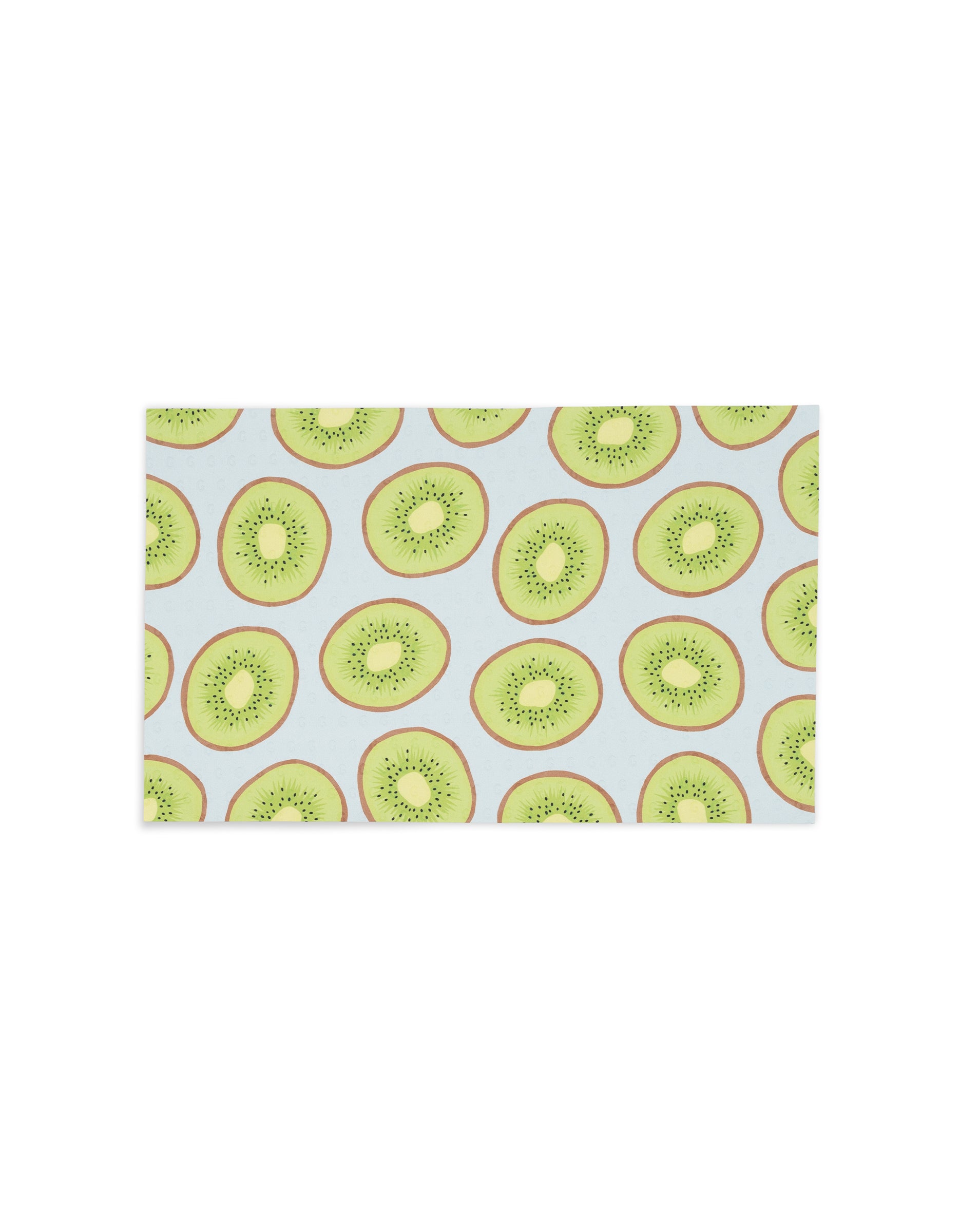 Sweet Summer Mix 2 by GEOMETRY features a white background with evenly spaced kiwi slices—green centers, brown edges—and offers an eco-friendly, reusable alternative to paper towels.