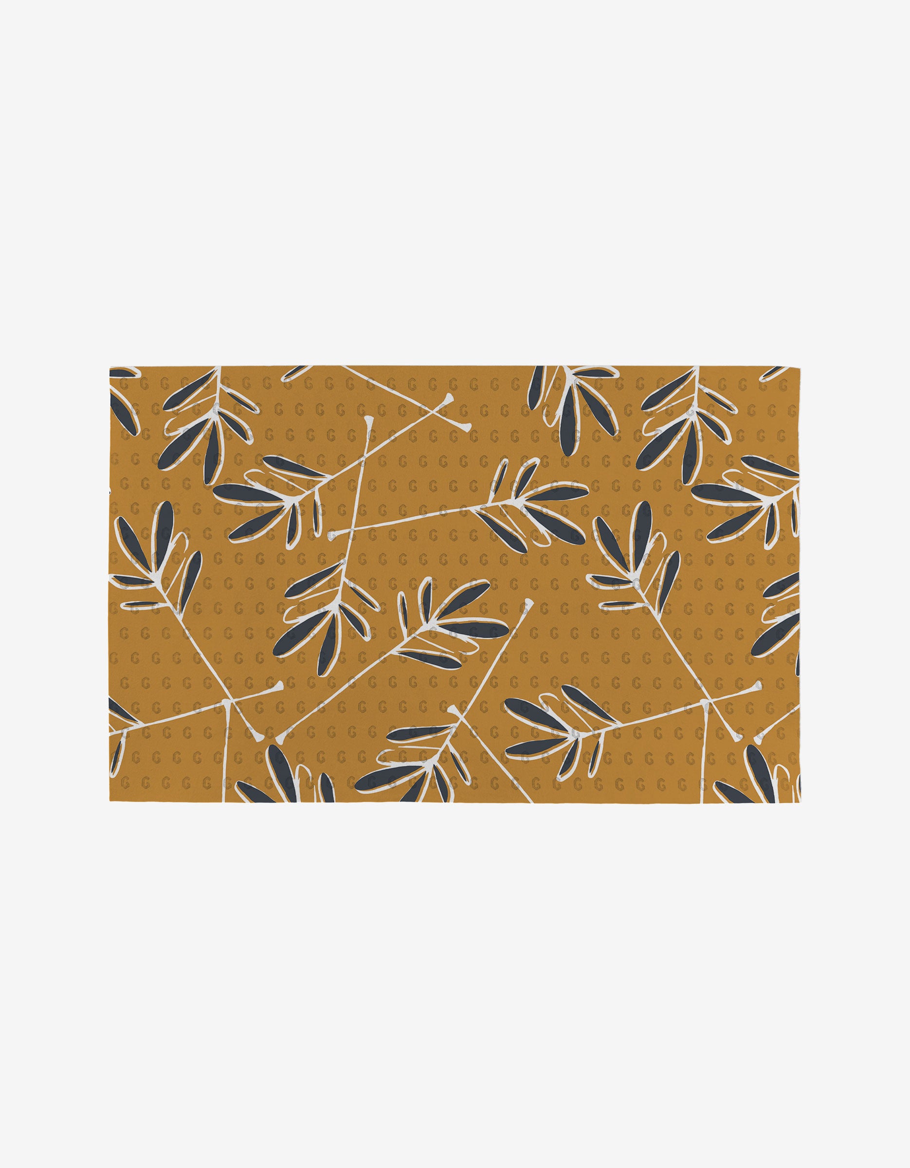 Tess And Dark by GEOMETRY: a rectangular fabric with a mustard yellow background, dark blue and white leaf pattern, and light dots—an eco-friendly reusable paper towel made from post-consumer recycled materials.