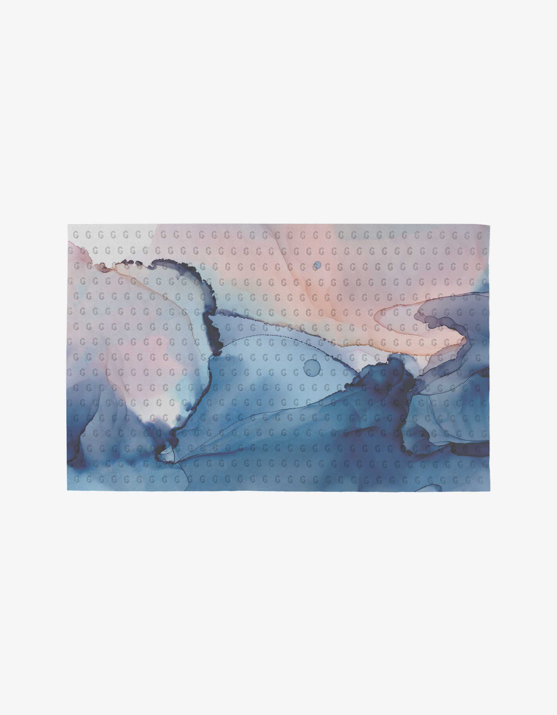 Water And Ink by GEOMETRY features abstract blue and purple watercolor shapes with subtle repeated G patterns on a light background, crafted from eco-friendly, post-consumer recycled materials.
