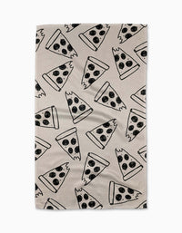 The Eternal Slice tea towel by Cole Strem is crafted from recycled Geoweave™ fabric and features a repeating black line drawing of pizza slices with three round toppings for an eco-friendly, stylish touch.