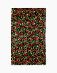 Flowing Poppies by Sarah Daugherty is a rectangular absorbent dish towel with a vibrant pattern of red berries and green leaves on black, adding festive botanical charm and practical flair to your kitchen.