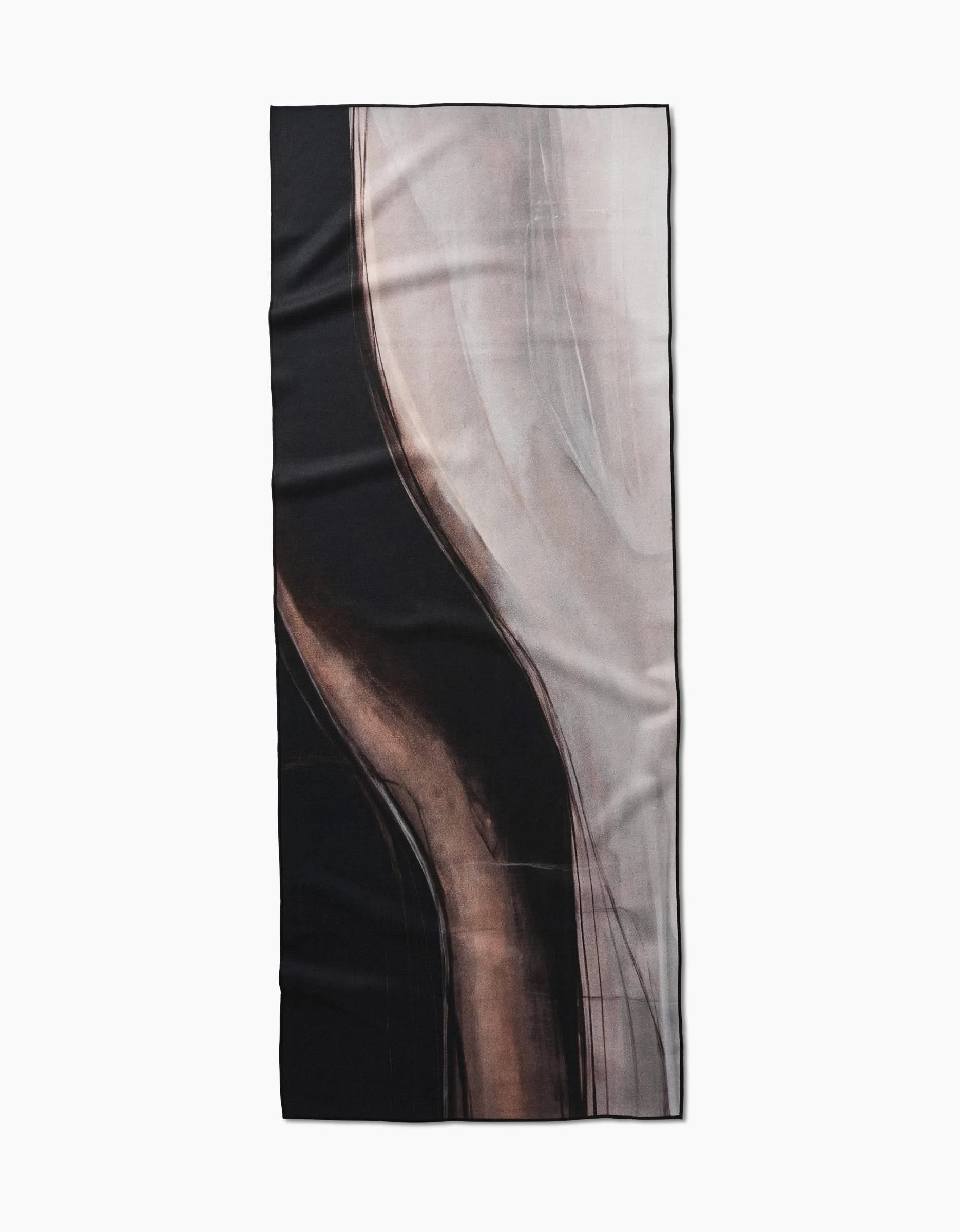 Rhythm by Jennifer Janesko is a rectangular yoga towel featuring an abstract design with curved lines in black, brown, and light gray. This slip-resistant towel combines style and stability, making it perfect for your yoga practice.