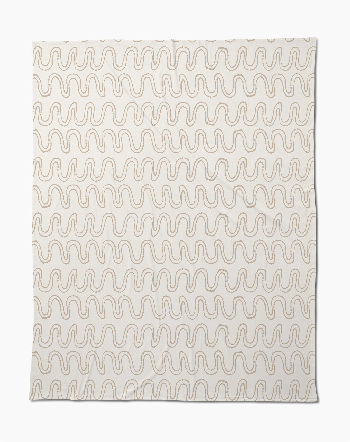 The Geometry Abstract Squiggles Butter Blanket features a cream base with repeating wavy brown lines, making this soft throw perfect for cozying up in style.
