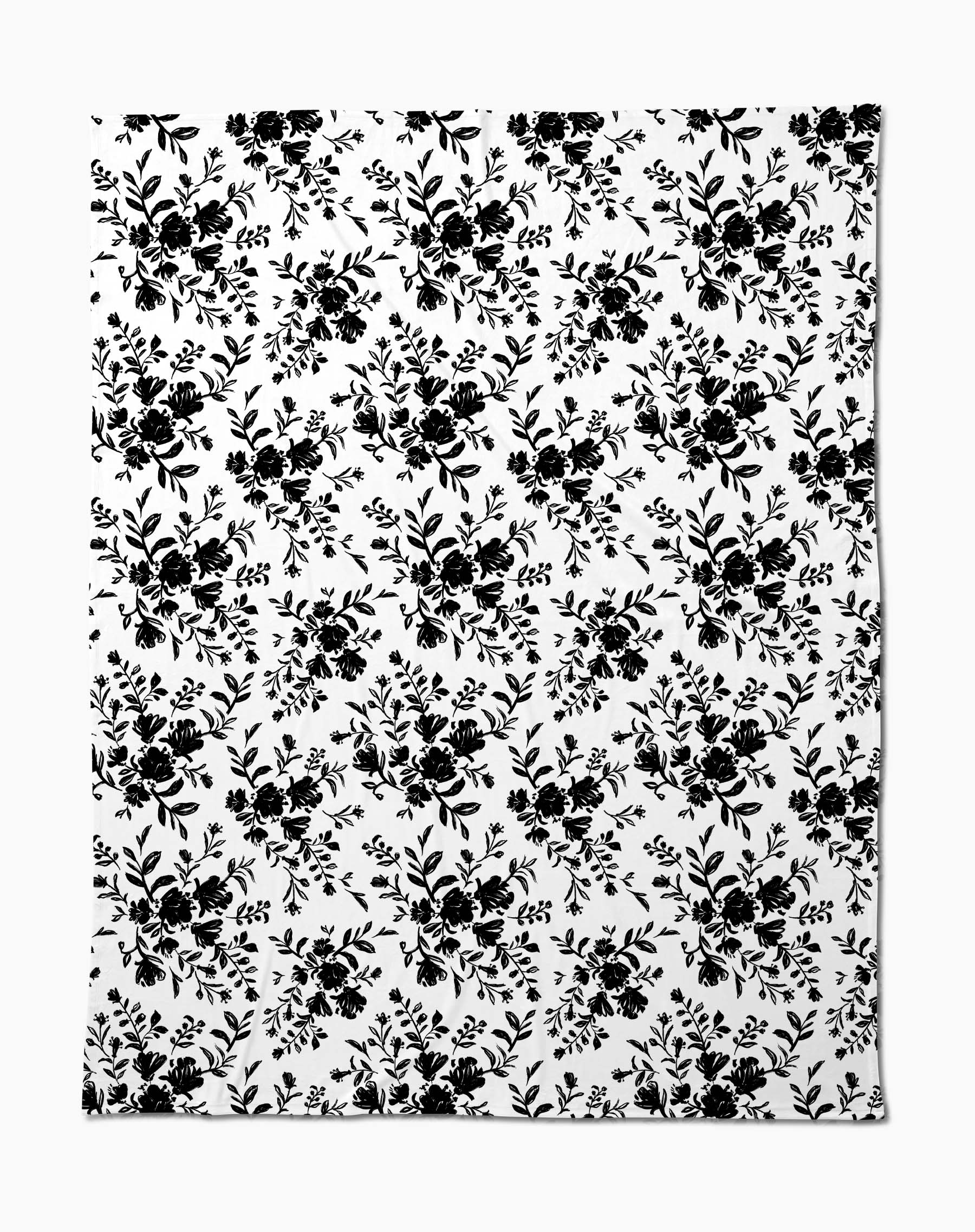 Botanical Silhouettes Charcoal by Danelys Sidron is a white fabric with repeating black floral clusters and leaves in a classic, elegant design, made from recycled materials for an eco-friendly touch.