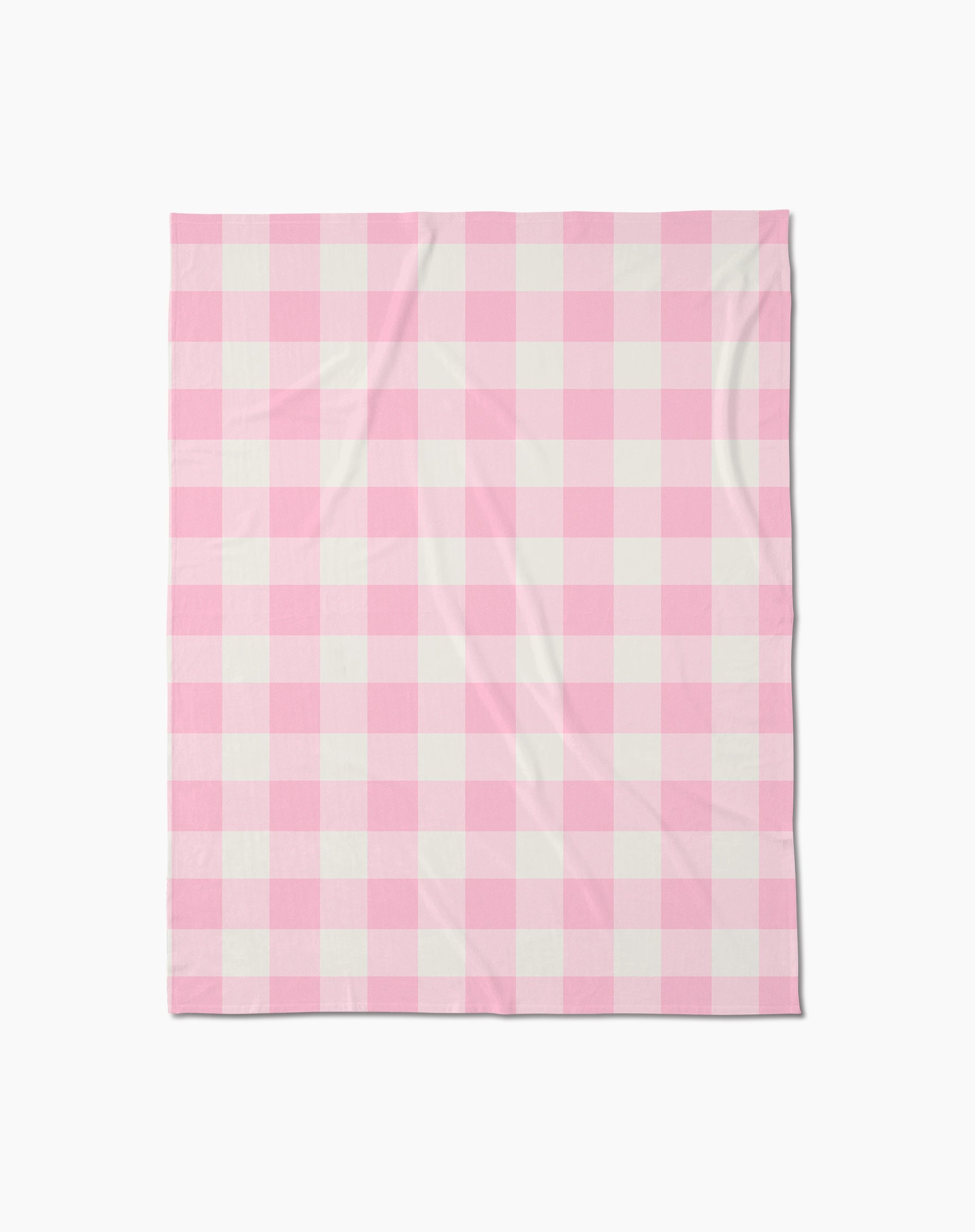 The Geometry Val Butter Blanket, with a soft, silky feel and a pink and white gingham checkered pattern, is displayed flat on a white background.