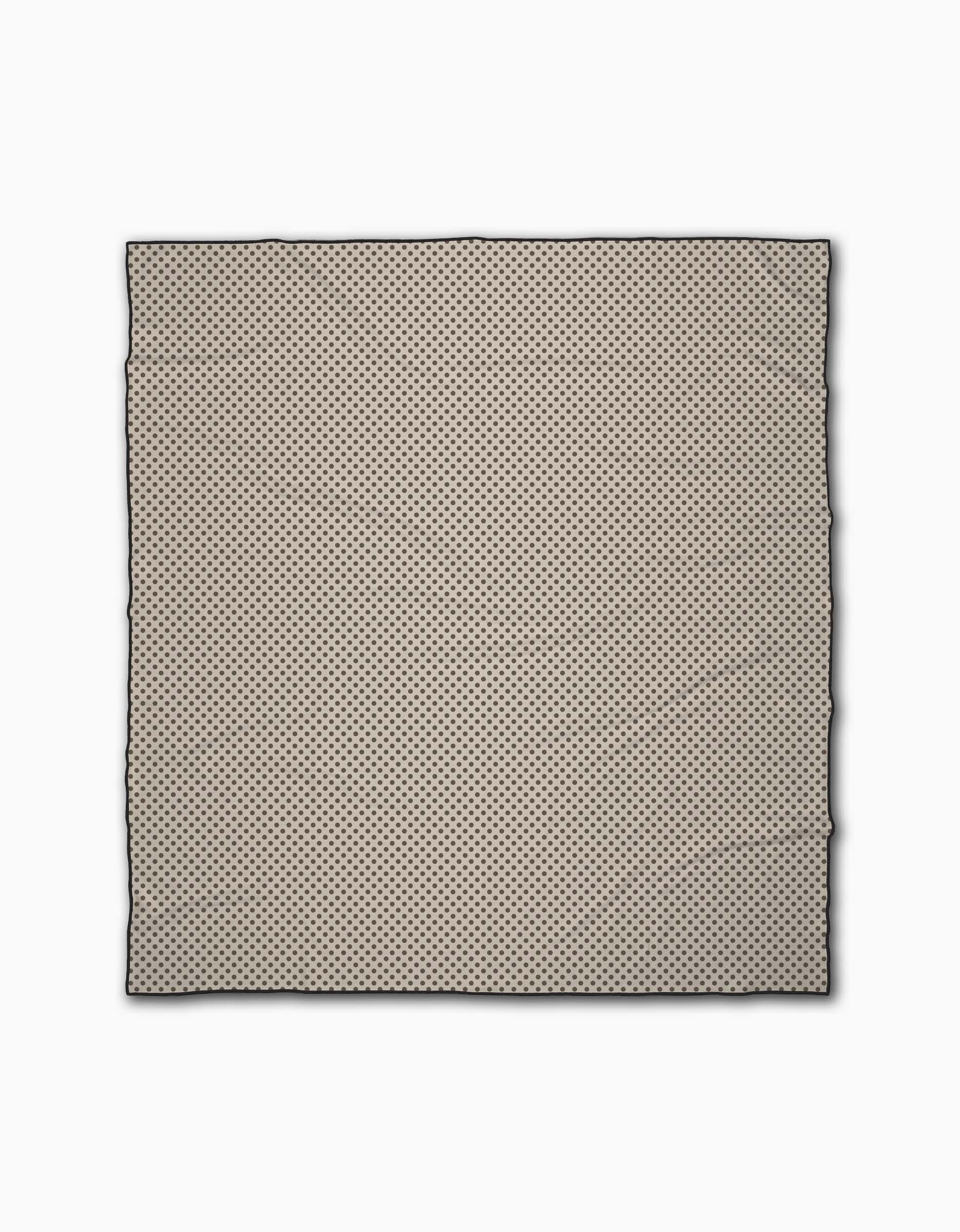 The Pebble by Jenny Keller is a square beige Micro-loop Beach Blanket featuring small, evenly spaced black polka dots and a thin black outline, shown flat against a white background.