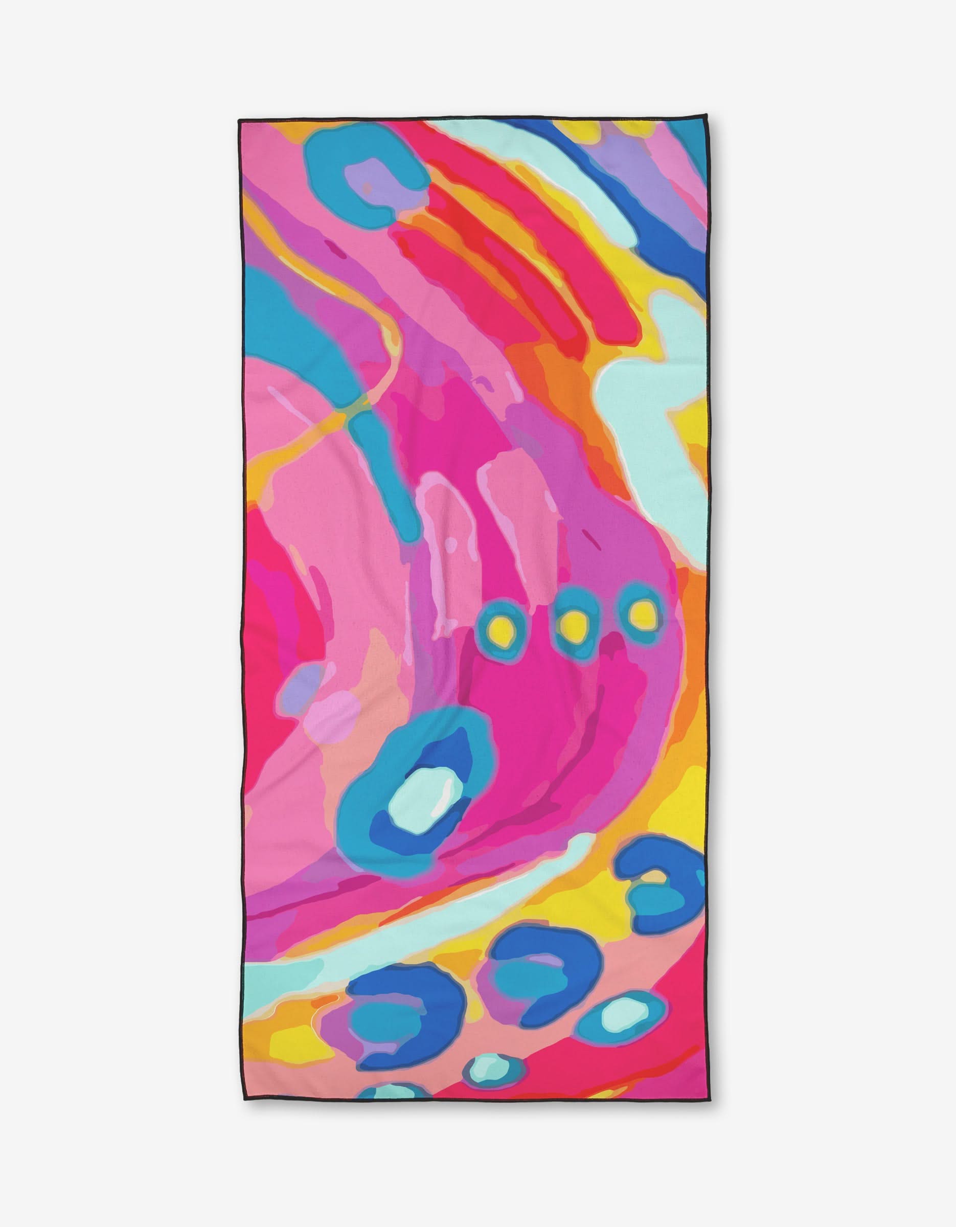 The Sareka Unique Abundance Beach Towel features a dynamic, abstract design in bold colors. Made from quick-drying recycled materials, its modern art-inspired pattern is perfect for a stylish and eco-friendly beach day.