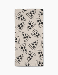 The Eternal Slice by Cole Strem is a beige cloth napkin made from recycled materials, featuring hand-drawn black outline pepperoni pizza slices on a white background.