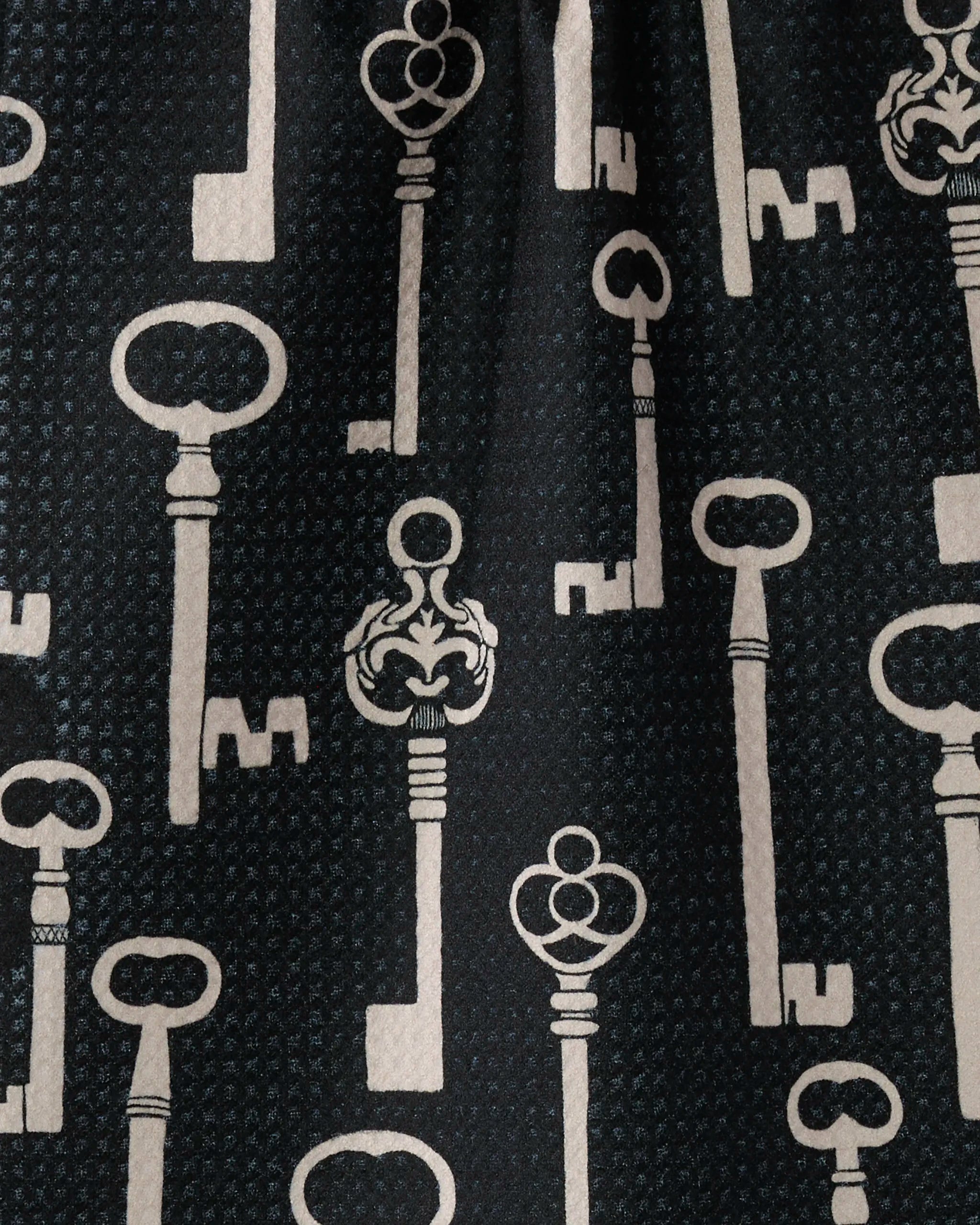 The Geometry Forbidden Doors towel features a vintage key pattern in light hues on a dark background, offering ultra-absorbency—perfect for your kitchen or bar.