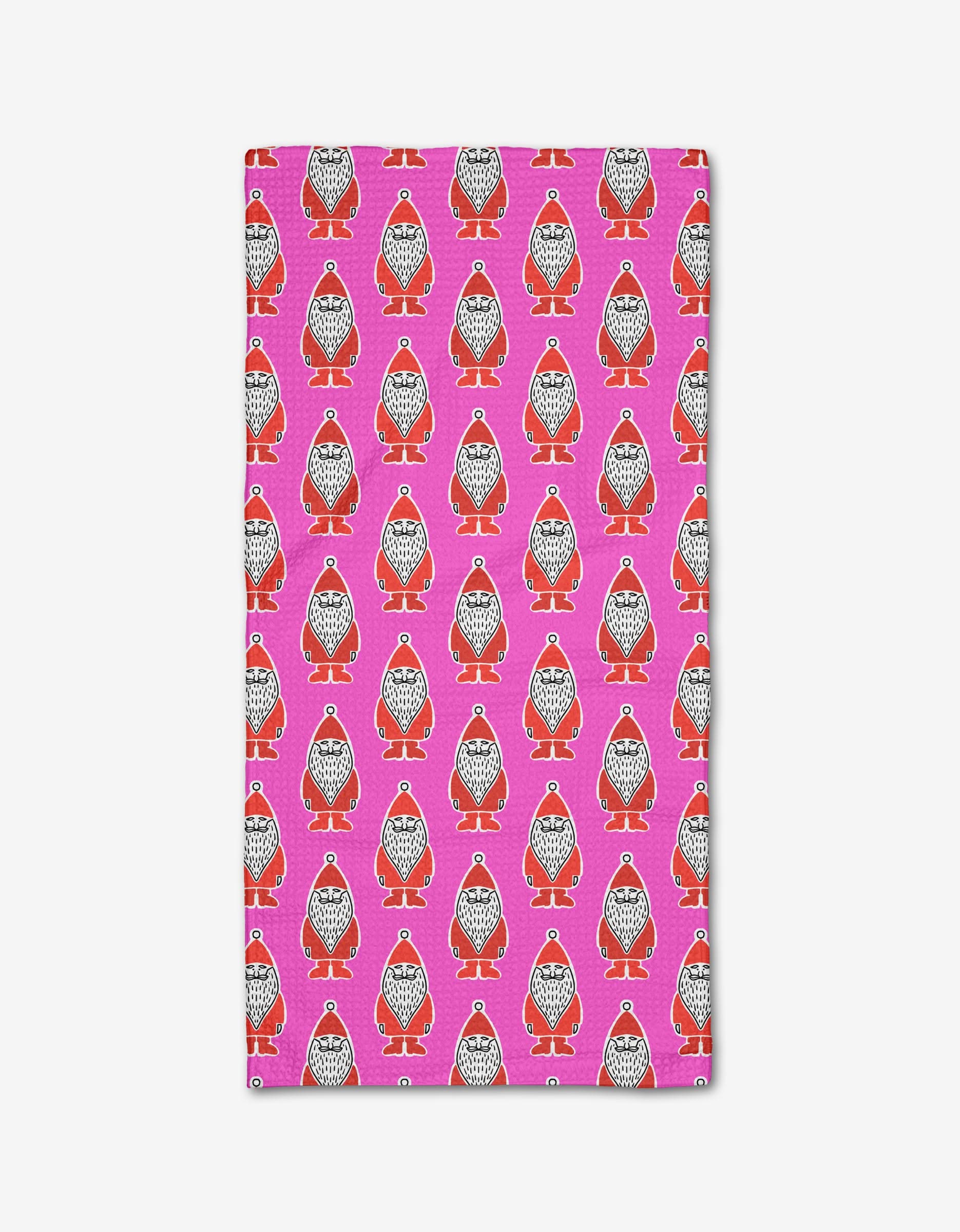The Klass Bar Towel by Amy MacCready is a bright pink rectangular towel made from Geoweave™ fabric, featuring neat rows of stylized red and white birds.