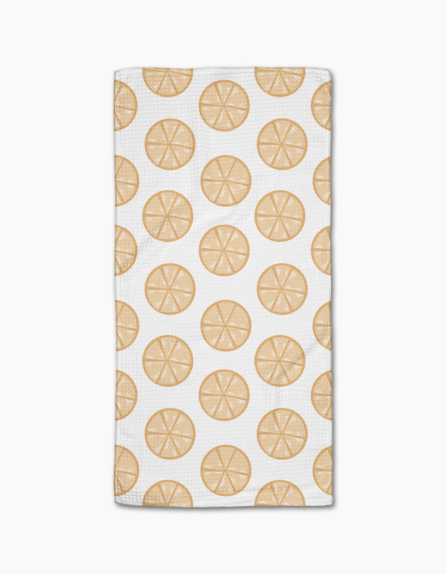 Lemon Doodles by Letters By Shells is a white rectangular, ultra-absorbent towel with a repeating pattern of lemon slice illustrations evenly spaced across the surface.