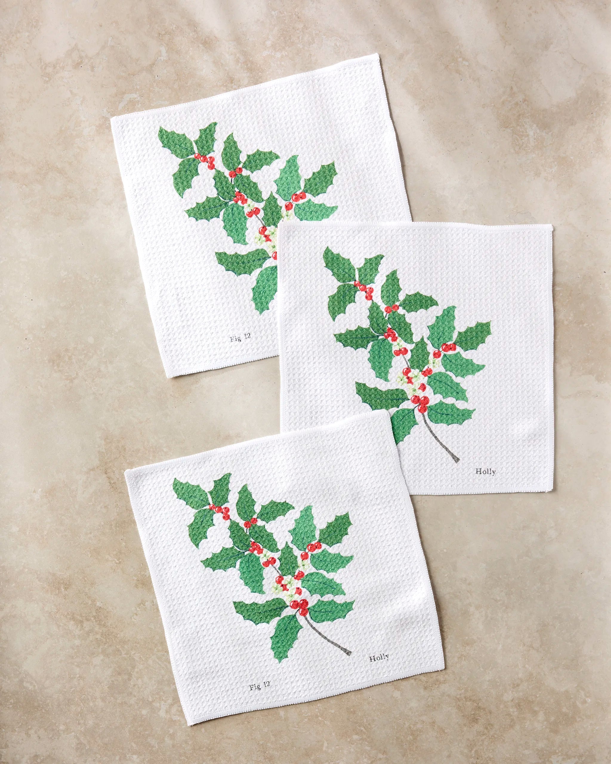 December Holly by Linda Fox: a recycled napkin featuring a plant illustration.