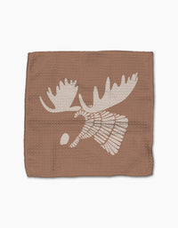 Forest Animals by Rosa Kichline: Brown textured dishcloth made from recycled materials, featuring a large white stylized moose head with antlers. Perfect for a sustainable kitchen set.
