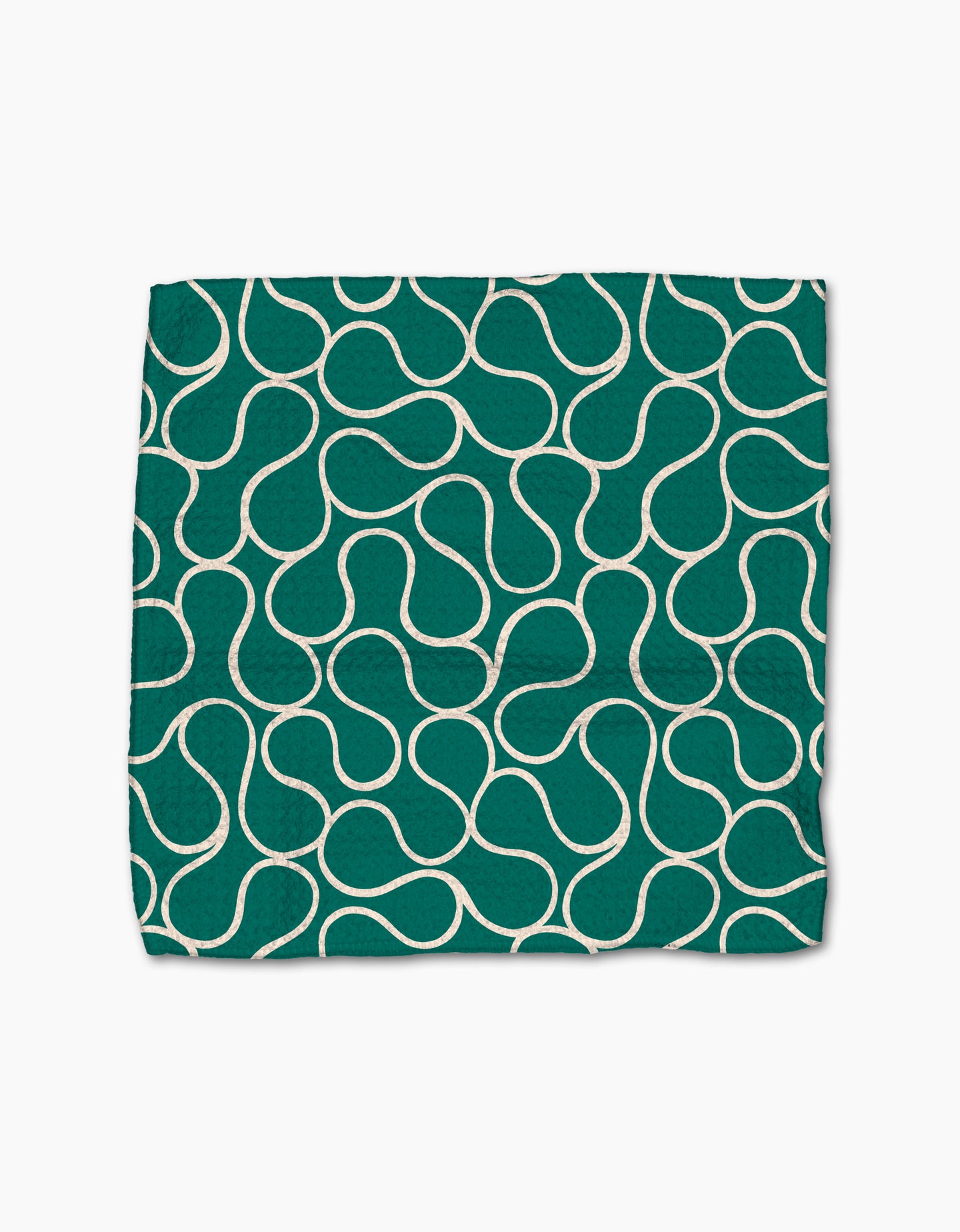 The Gerdadzy Green Loops is a neatly folded green fabric napkin featuring a white, abstract looping pattern—part of a super-absorbent dishcloth set crafted from recycled materials.