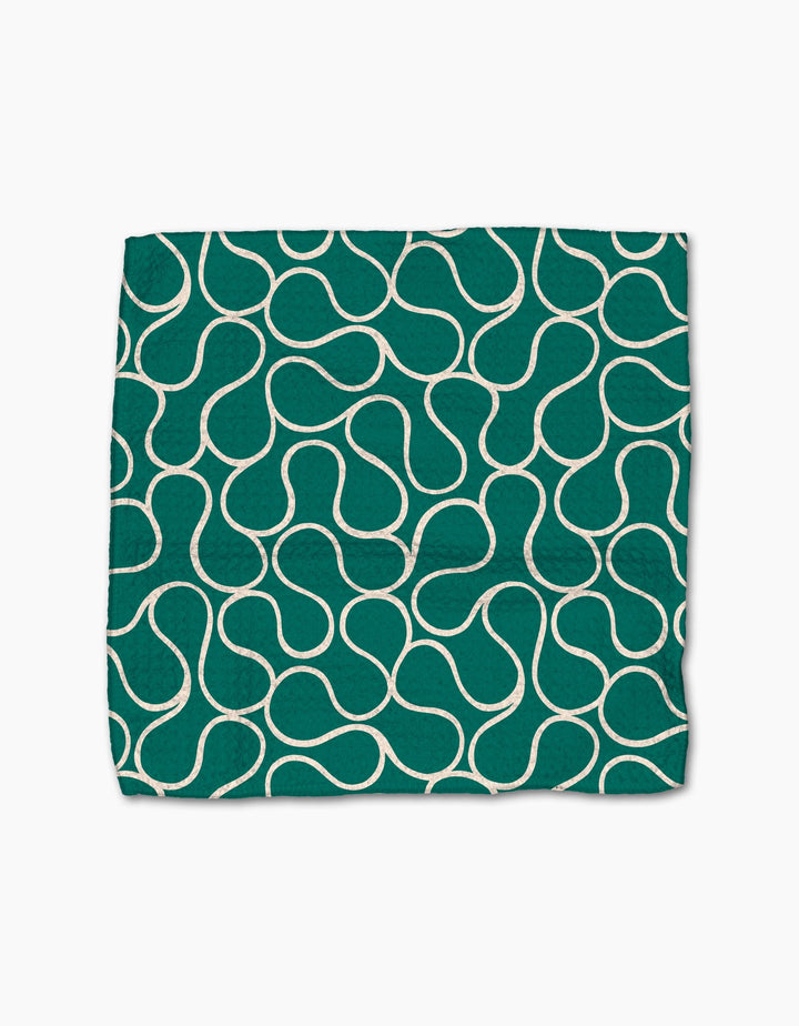 The Gerdadzy Green Loops is a neatly folded green fabric napkin featuring a white, abstract looping pattern—part of a super-absorbent dishcloth set crafted from recycled materials.