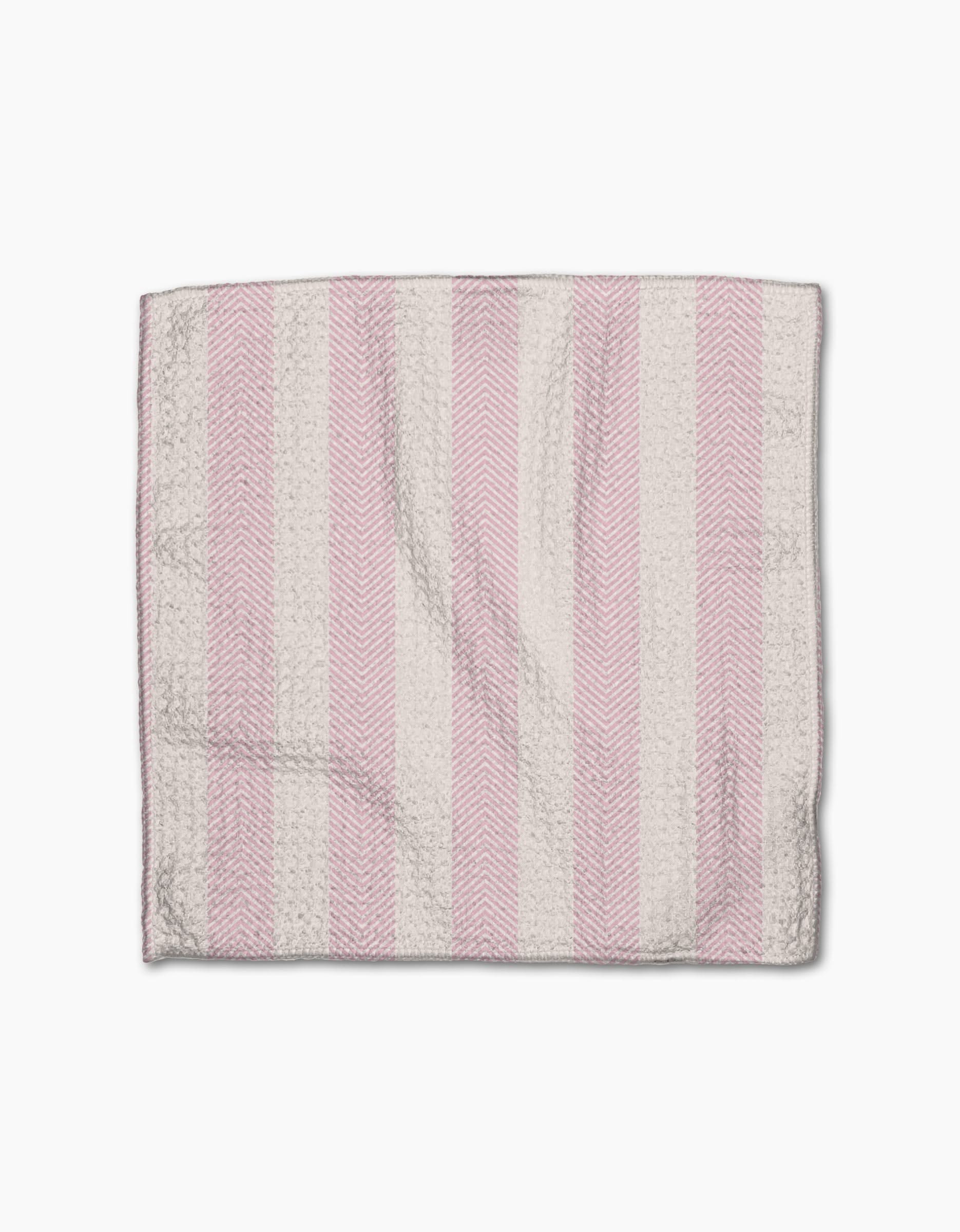 The Pink Summer dishtowel by Teri the Butter features alternating vertical pink and white stripes with a subtle herringbone texture, displayed flat on a white background.