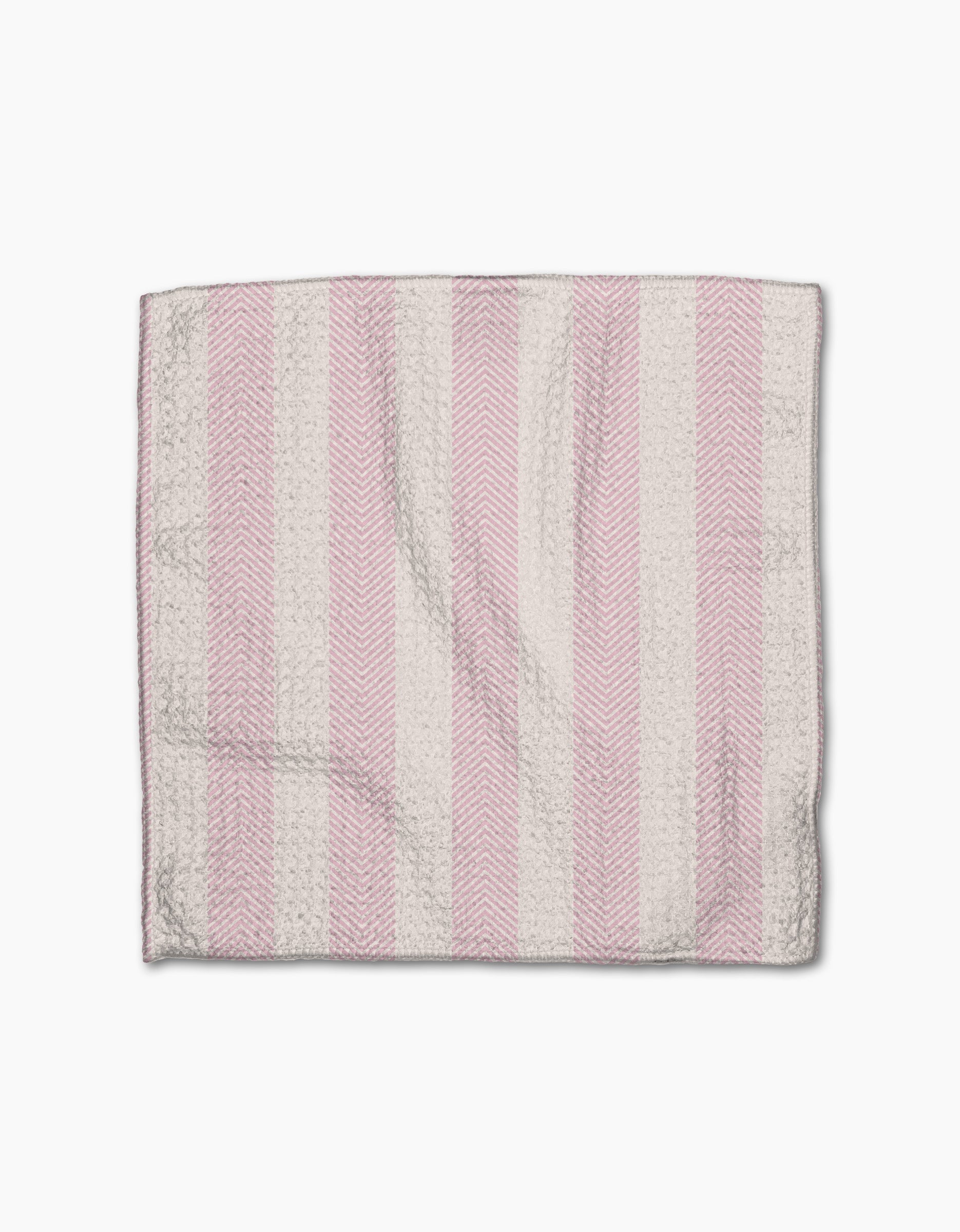The Pink Summer dishtowel by Teri the Butter features alternating vertical pink and white stripes with a subtle herringbone texture, displayed flat on a white background.