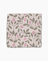 Pink Summer by Teri the Butter is a rectangular cloth made from recycled materials, featuring brown branches with leaves and pink fruits on a light background. The fabric has a slightly wrinkled look and is shown on a white surface.