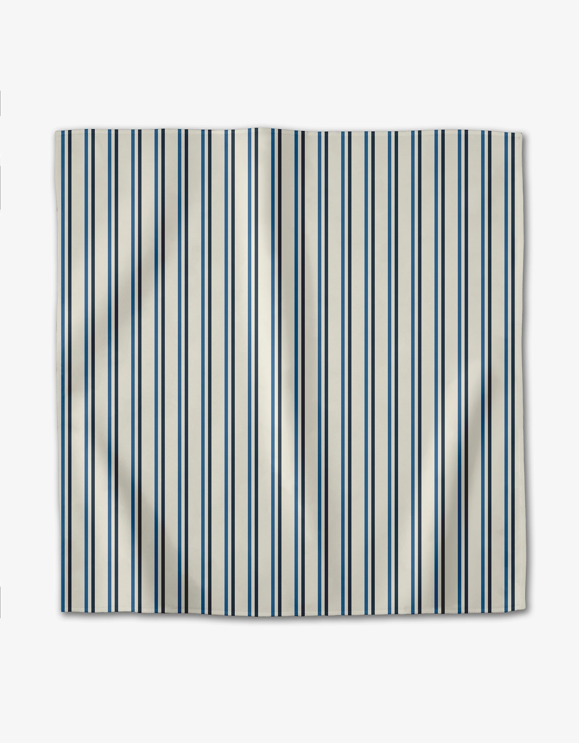 Seafaring by GEOMETRY features Geosuede fabric with vertical navy blue and black stripes on an off-white background—perfect for eco-friendly dinner napkins made from recycled materials.