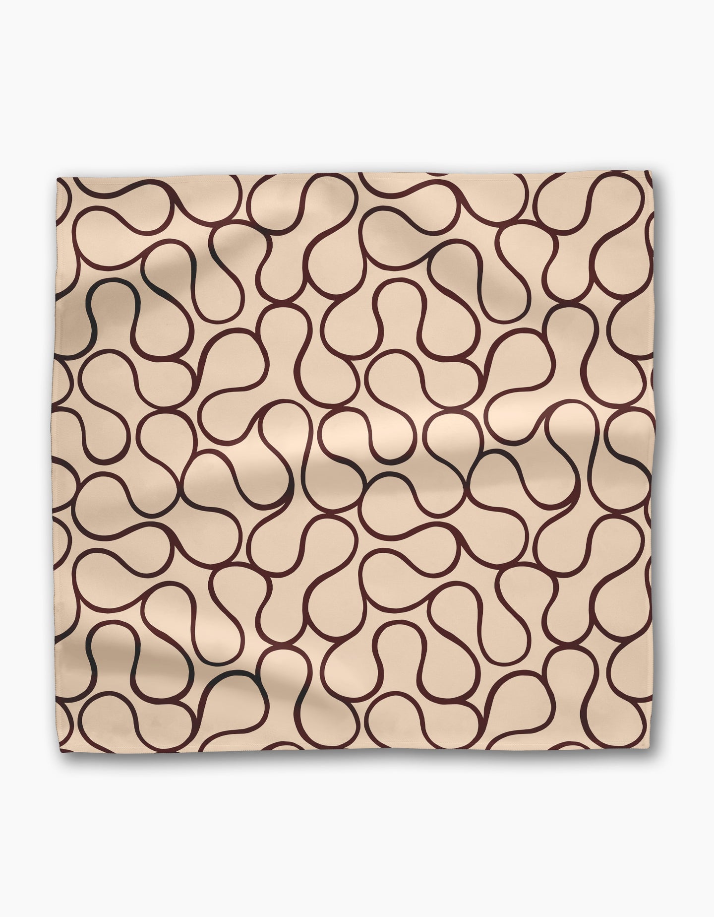 The Coffee Swirl Dinner Napkin Set by Gerdadzy features beige Geosuede fabric with smooth texture and subtle folds, accented by a modern abstract pattern of brown swirling lines for an organic look.