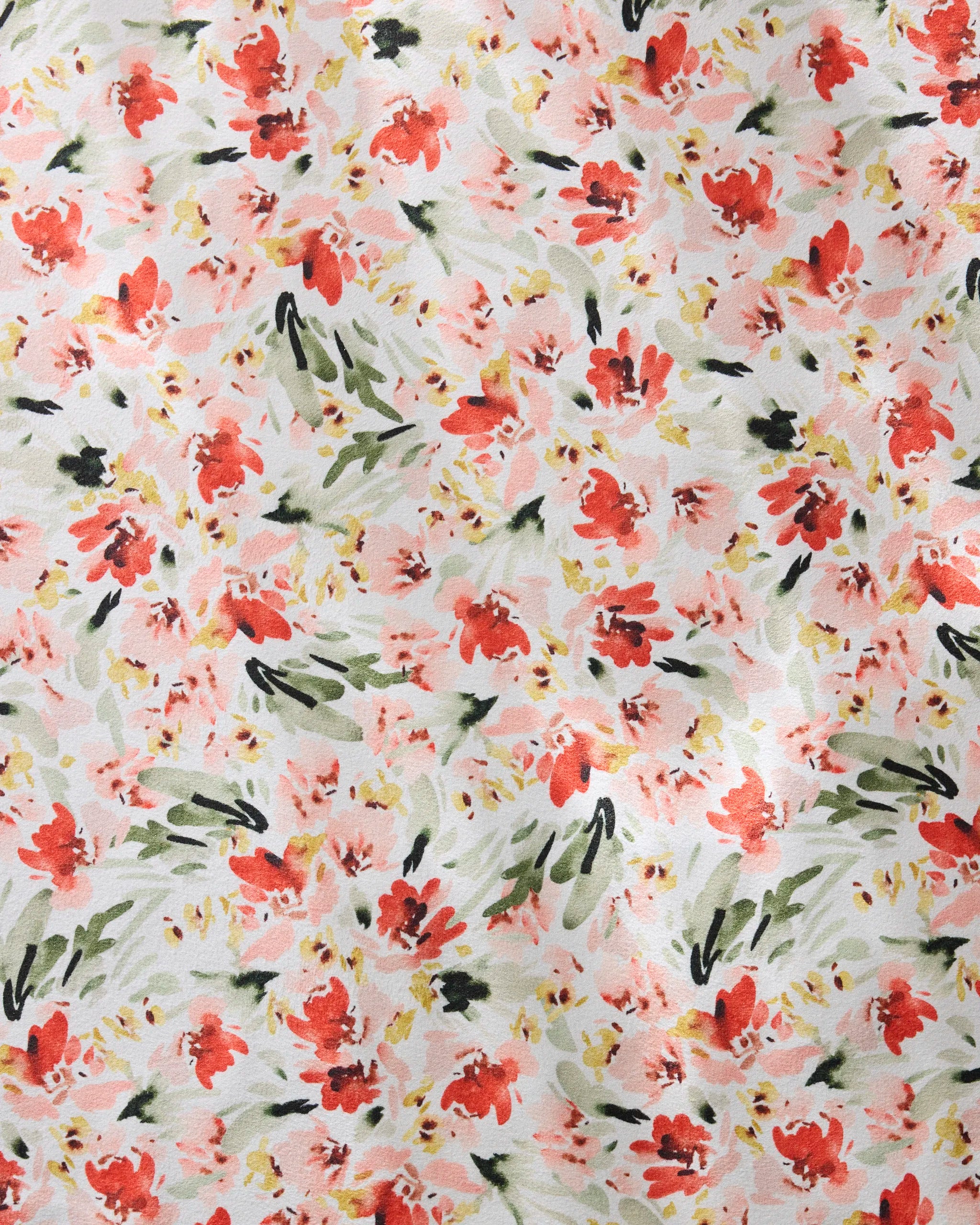 Painted Garden by Melissa Johnson features a watercolor floral pattern of red, pink, and peach flowers with green leaves on white—perfect for creating beautiful reusable or eco-friendly dinner napkin sets with a soft, hand-painted feel.